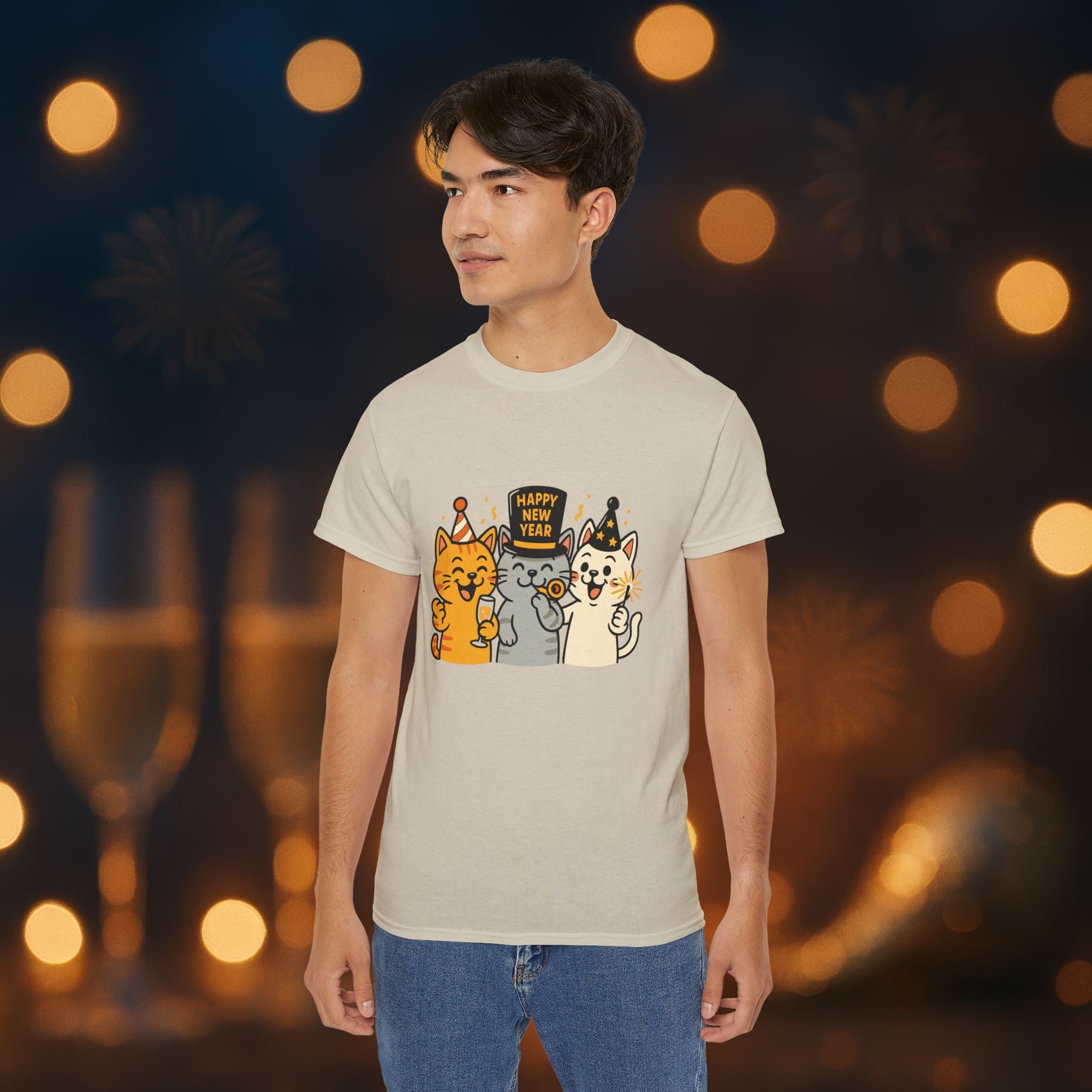 Happy New Year Cats T-Shirt – Cute Party Cats Tee | New Year’s Eve Cat Lover Shirt