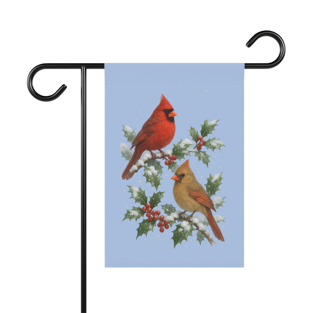 Cardinals in the Snow Garden Flag – Winter Holly Branch Cardinals Home Décor