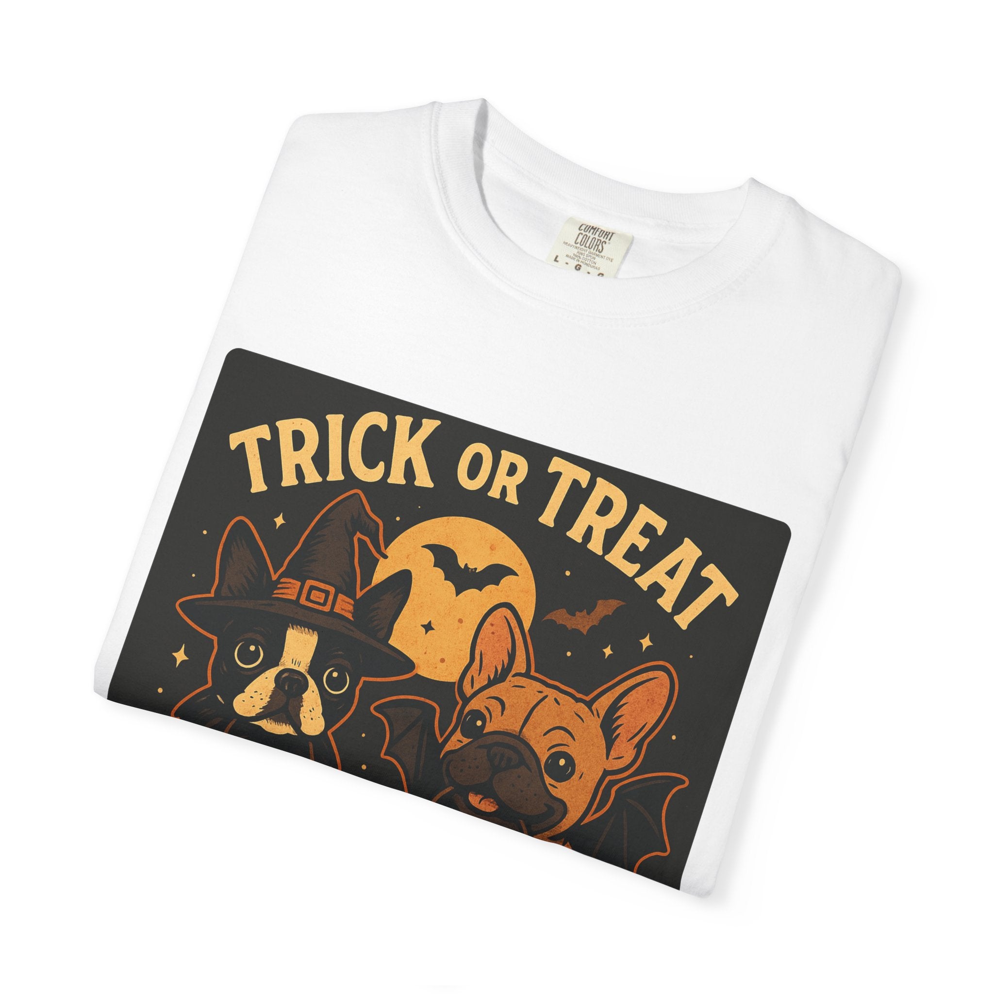Trick or Treat Boston Terrier & Frenchie Halloween Shirt (Adult Unisex)
