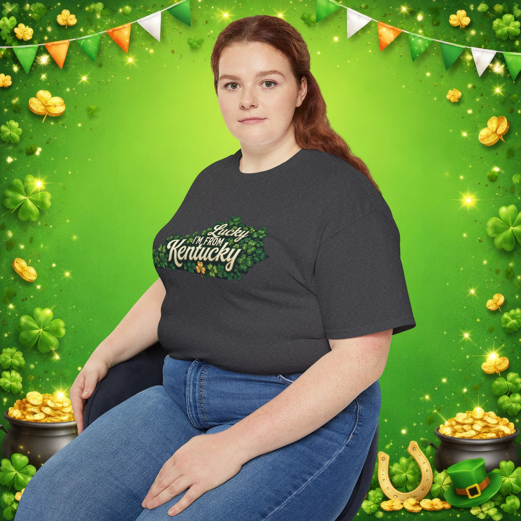 Lucky I’m From Kentucky T-Shirt – St. Patrick’s Day Shamrock Kentucky Shirt – Irish Bluegrass Pride Graphic Tee