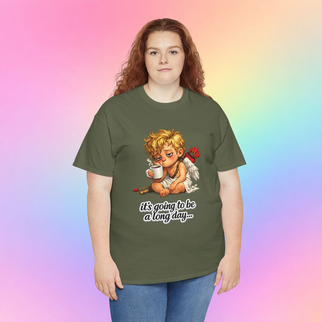 It’s Going to Be a Long Day Cupid Valentine’s Day T-Shirt – Funny Coffee Angel Tee