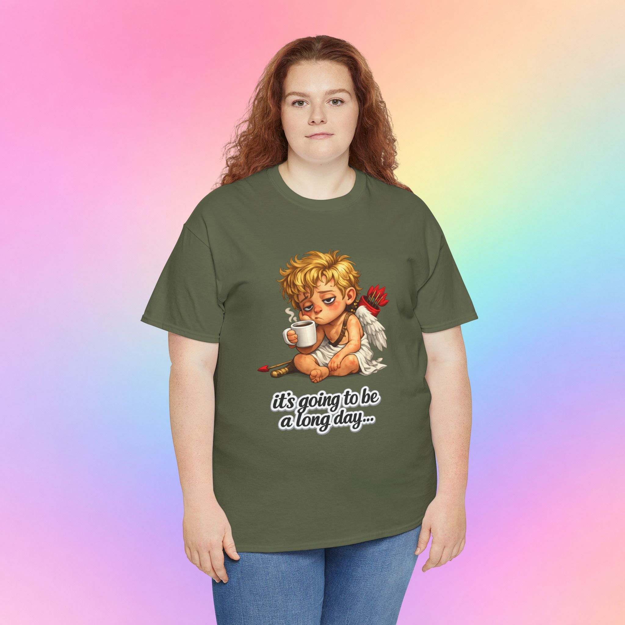 It’s Going to Be a Long Day Cupid Valentine’s Day T-Shirt – Funny Coffee Angel Tee