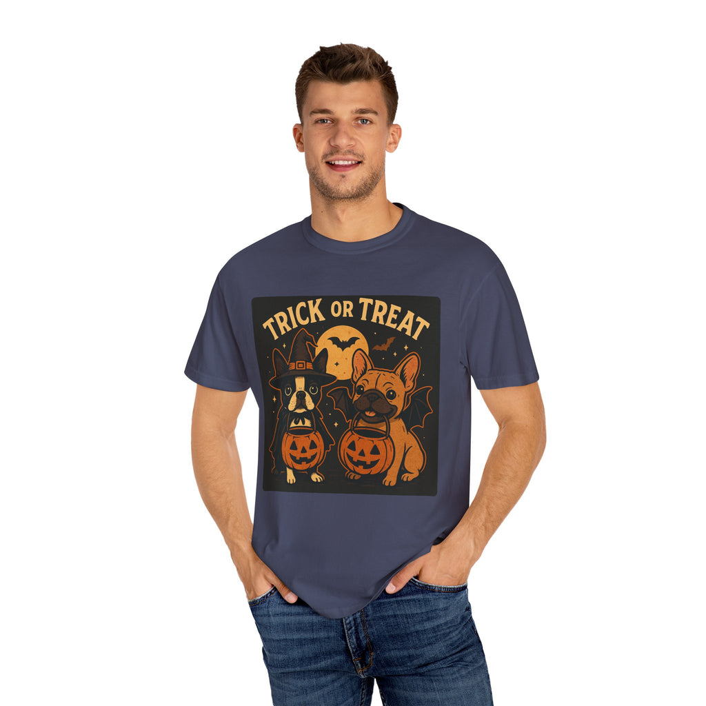 Trick or Treat Boston Terrier & Frenchie Halloween Shirt (Adult Unisex)