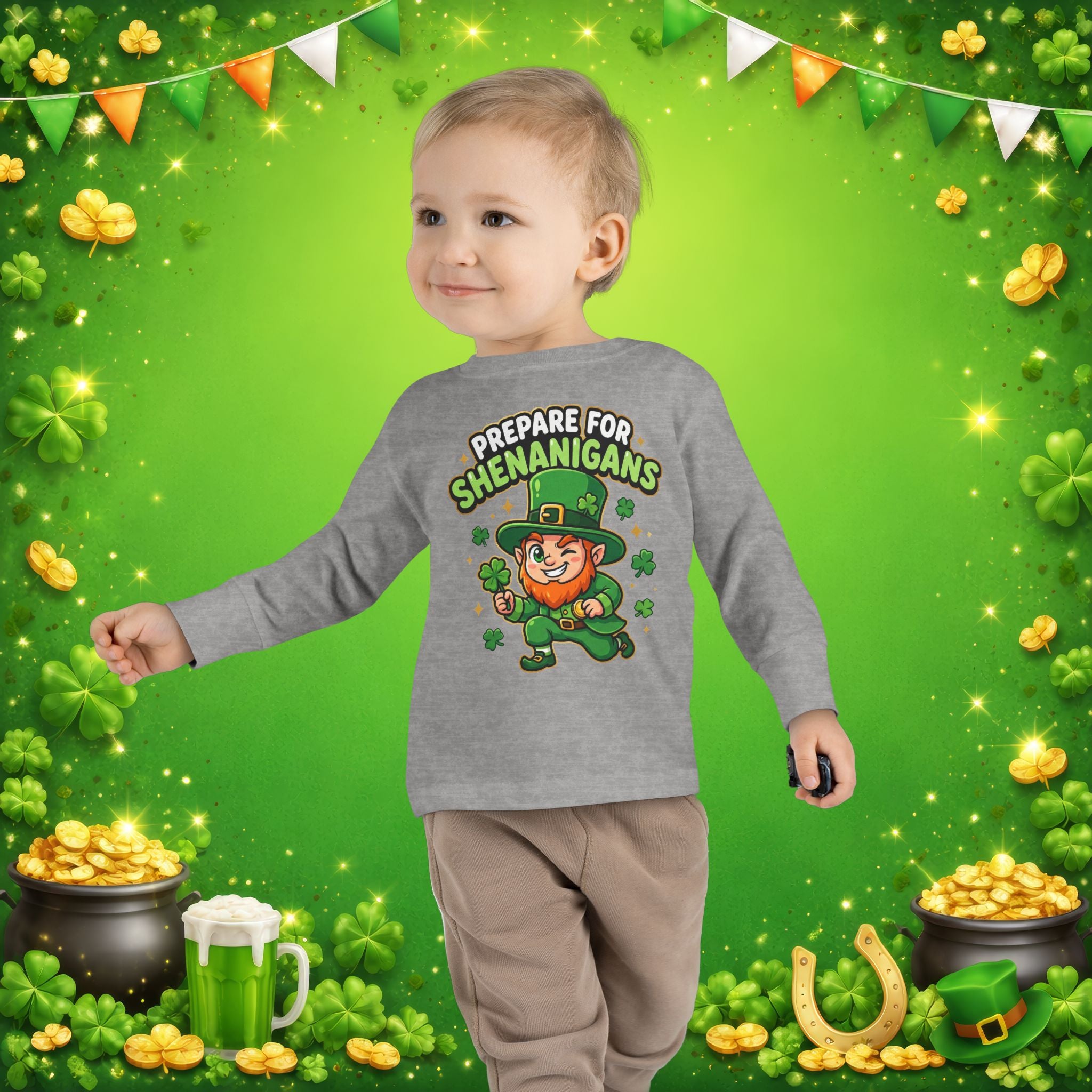 Prepare For Shenanigans Toddler Long Sleeve Shirt – Funny St. Patrick’s Day Leprechaun Tee for Kids