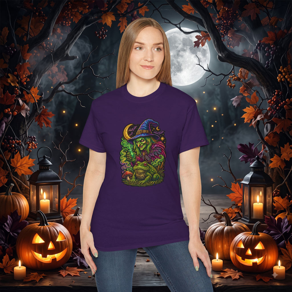 Neon Witch & Toad Halloween T-Shirt | Spooky Witchcraft Tee