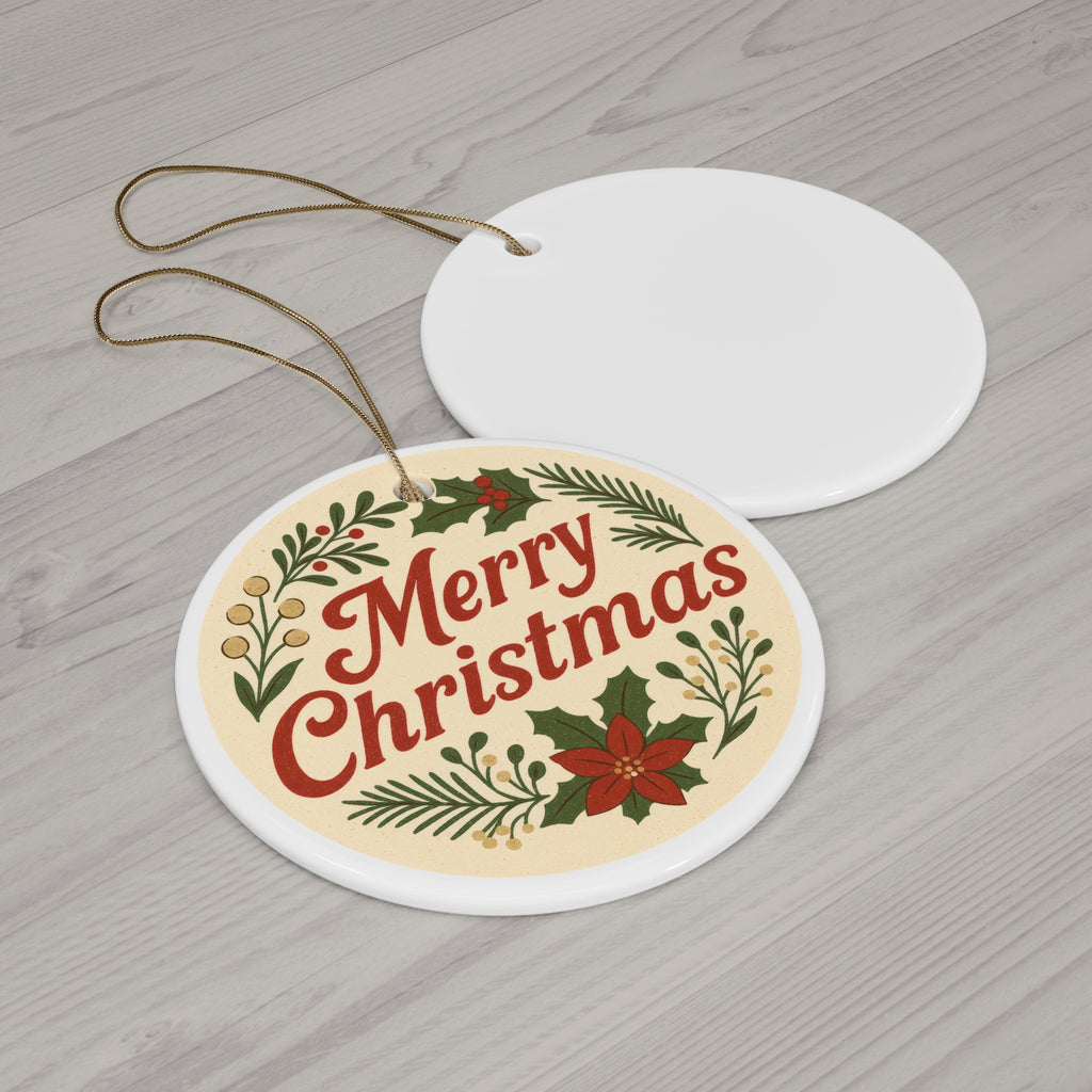Vintage “Merry Christmas” Ornament – Classic Holiday Round Ceramic Keepsake