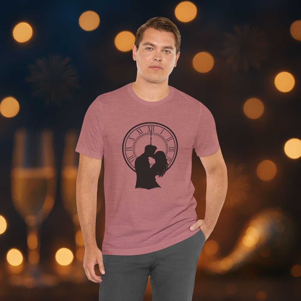 Midnight Kiss New Year’s Eve T-Shirt – Romantic Clock Silhouette Celebration Tee
