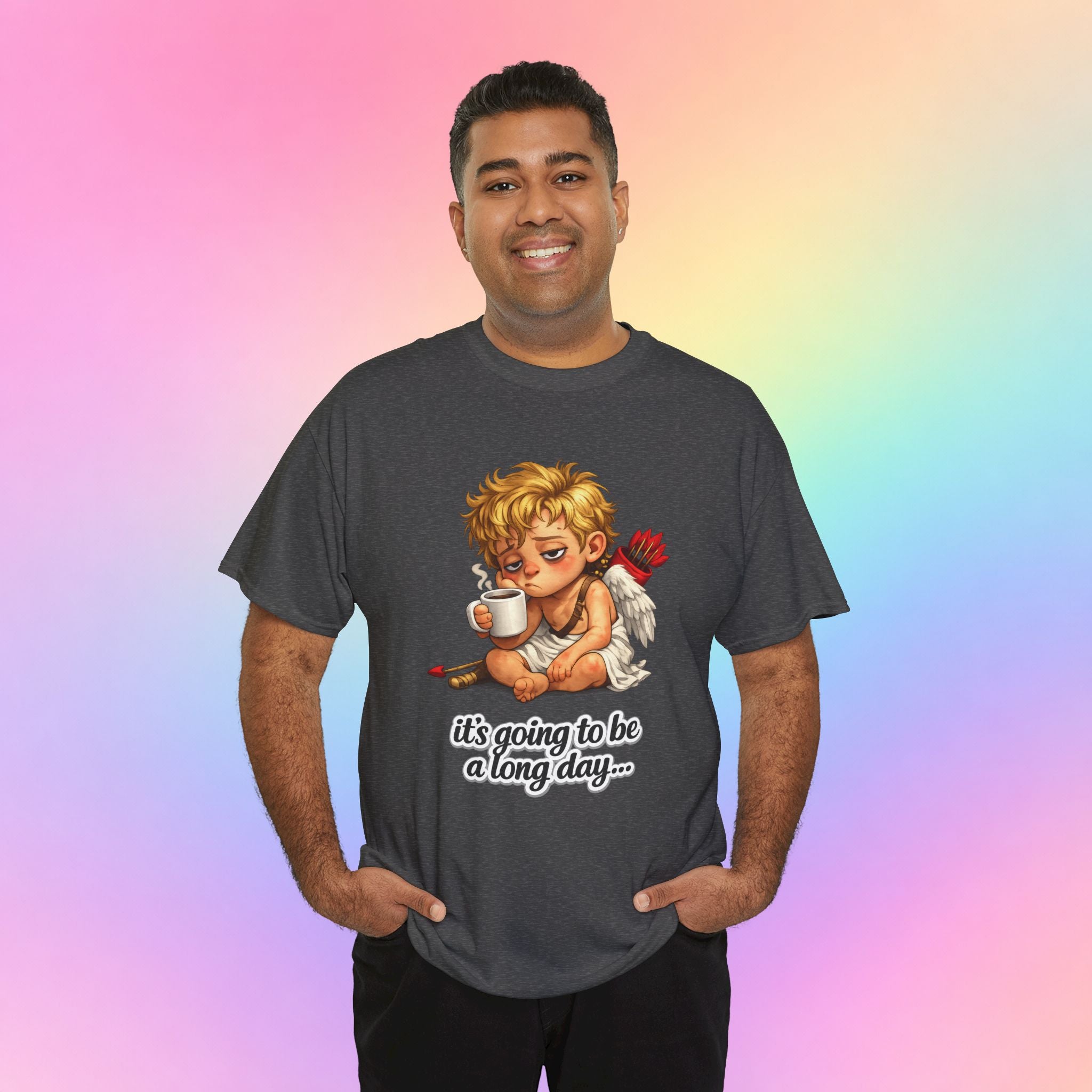 It’s Going to Be a Long Day Cupid Valentine’s Day T-Shirt – Funny Coffee Angel Tee