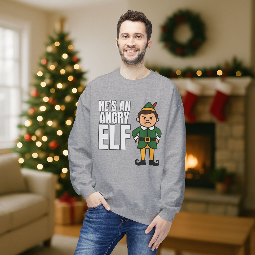 He’s an Angry Elf Christmas Sweatshirt – Funny Holiday Elf Graphic | Festive Unisex Crewneck