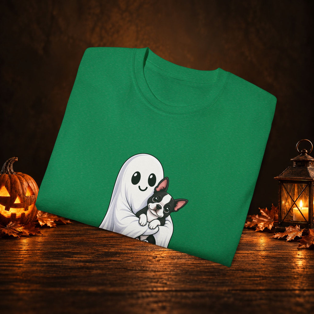 Cute Ghost & Boston Terrier Halloween T‑Shirt