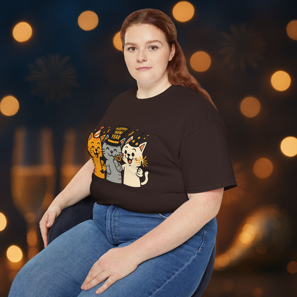 Happy New Year Cats T-Shirt – Cute Party Cats Tee | New Year’s Eve Cat Lover Shirt