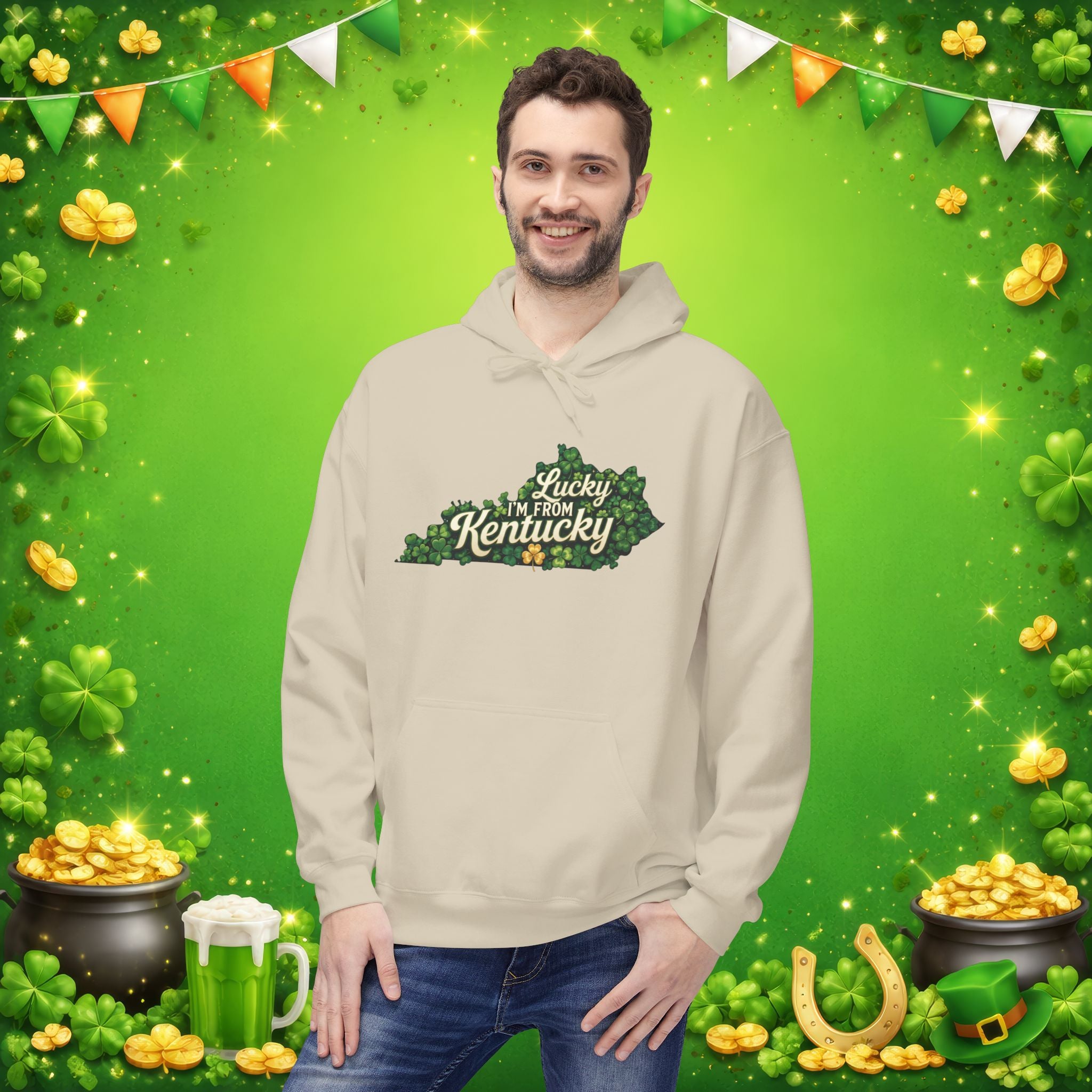Lucky I’m From Kentucky Hoodie – St. Patrick’s Day Shamrock Kentucky Sweatshirt – Irish Bluegrass Pride Pullover