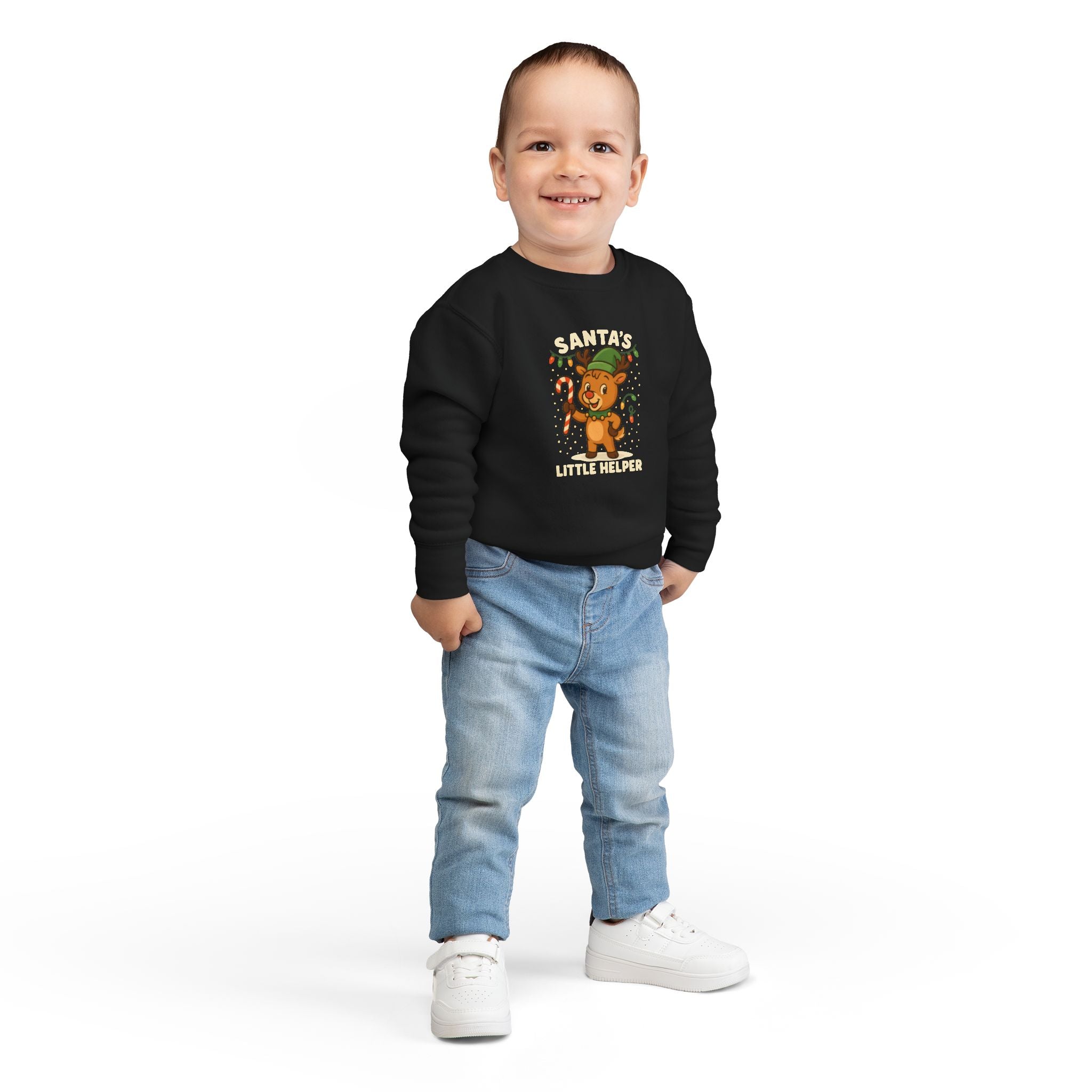 Santa’s Little Helper Toddler Christmas Sweatshirt – Cute Reindeer Holiday Pullover
