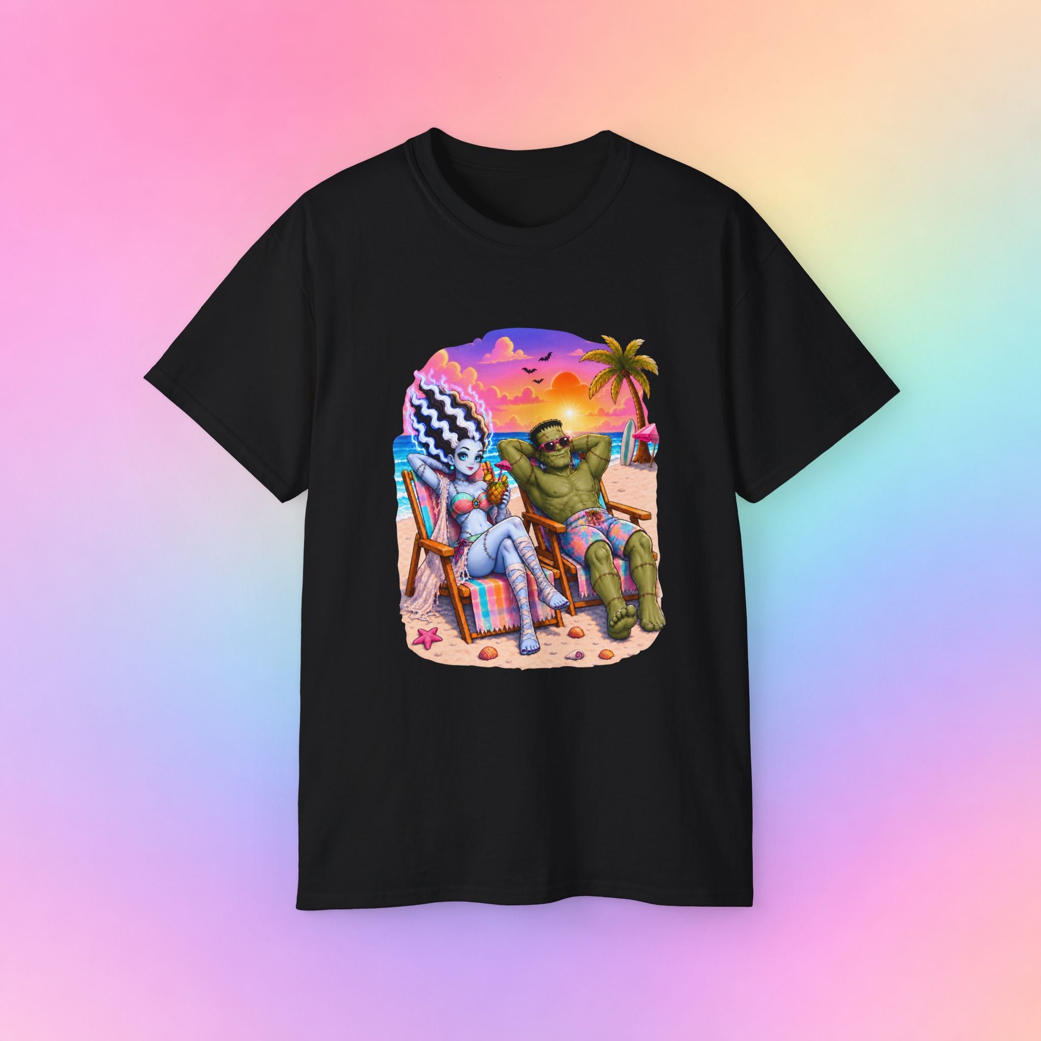 Summerween Monster Beach Couple Shirt | Spooky Summer Halloween Tropical Design
