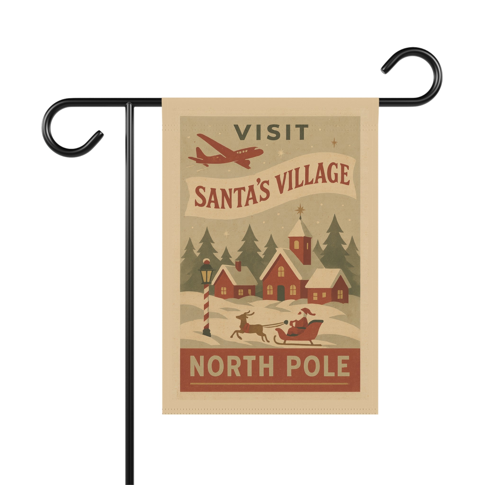 Vintage “Visit Santa’s Village” Christmas Garden Flag – North Pole Holiday Decor