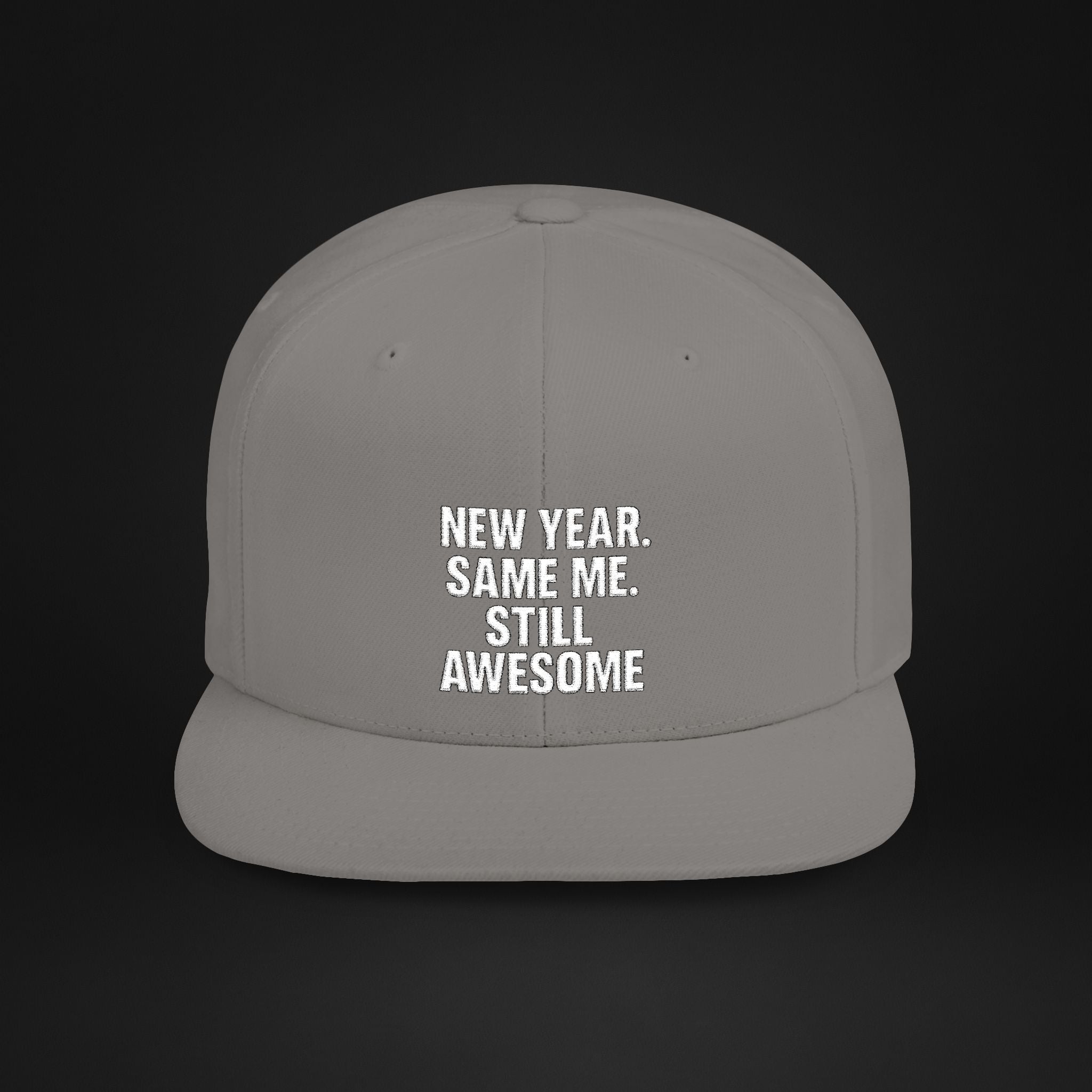 New Year Same Me Still Awesome Embroidered Snapback Hat – Funny New Year Statement Cap, Unisex Flat Bill Hat