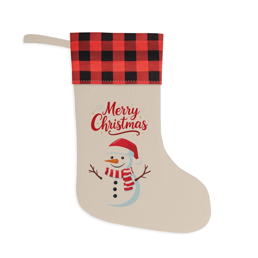 Buffalo Plaid “Merry Christmas” Snowman Stocking – Cute Holiday Decor