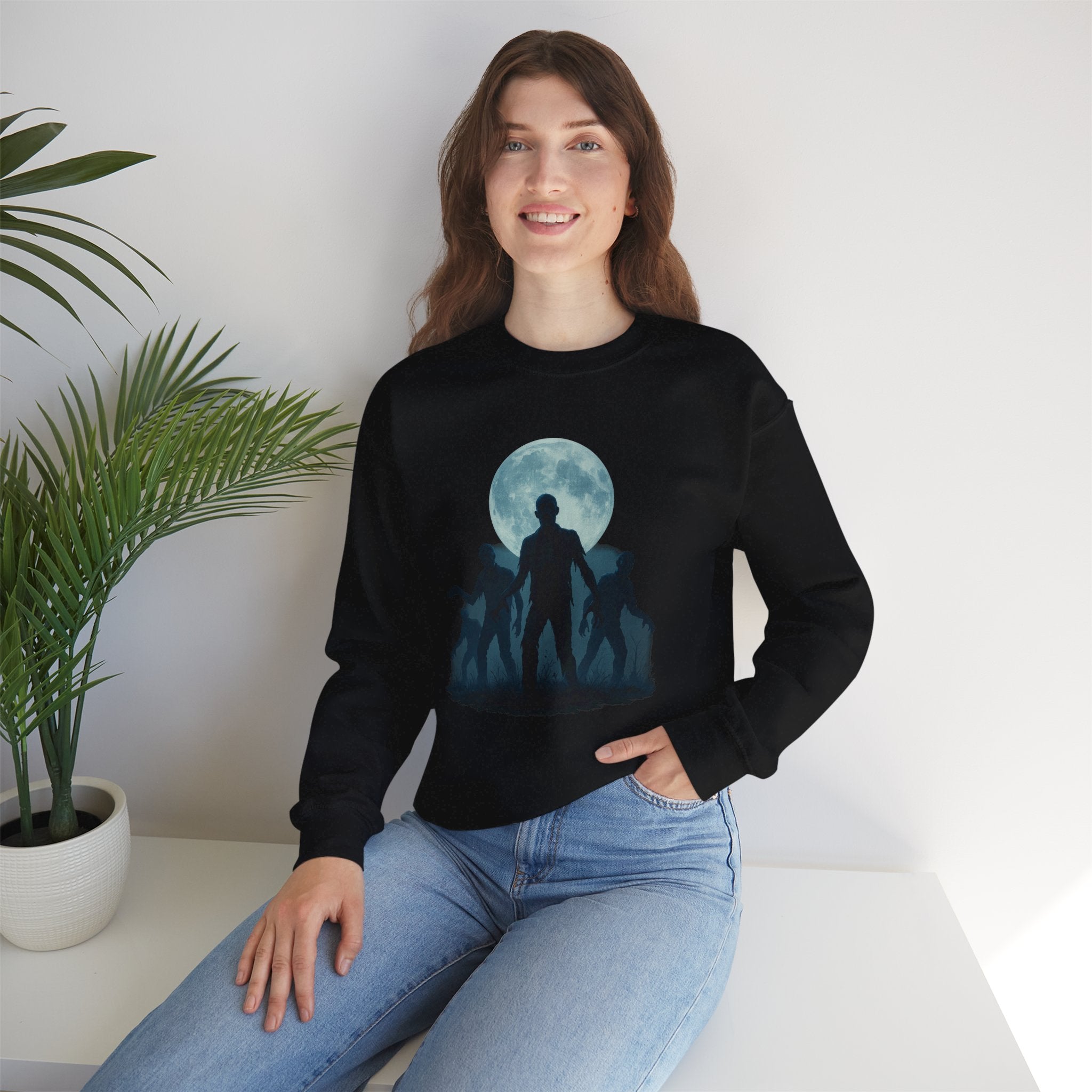 Zombie Rising Under the Full Moon | Halloween Horror Sweatshirt