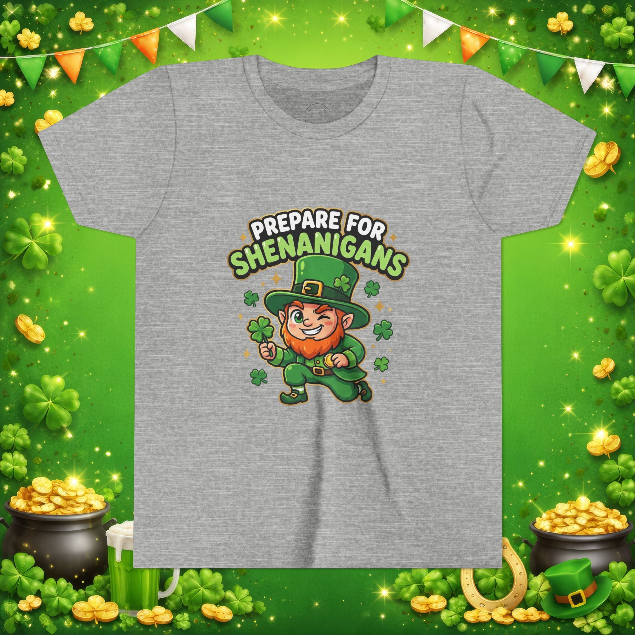 Prepare For Shenanigans Youth T-Shirt – Funny St. Patrick’s Day Leprechaun Shirt for Kids
