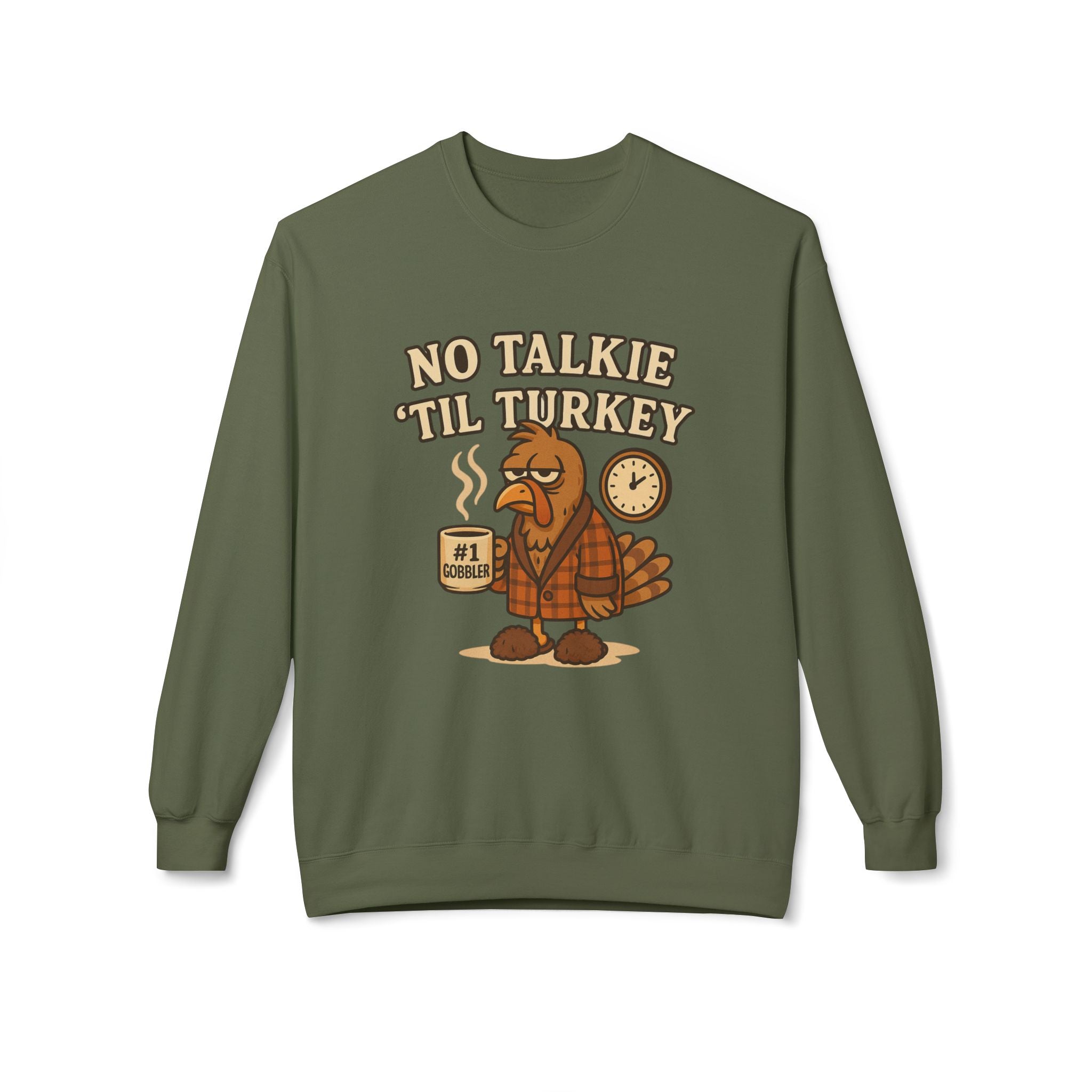 “No Talkie ‘Til Turkey” Funny Thanksgiving Coffee Sweatshirt
