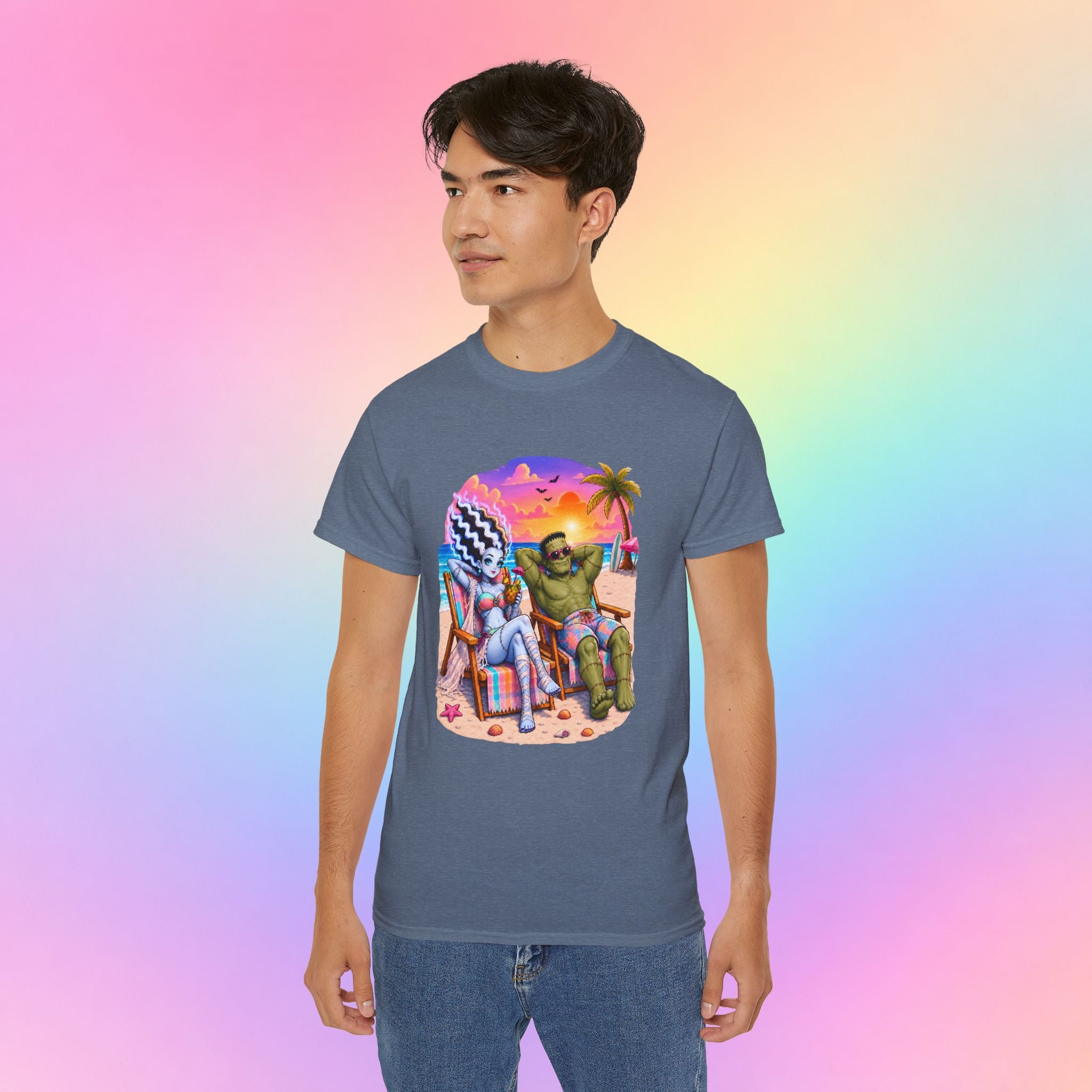Summerween Monster Beach Couple Shirt | Spooky Summer Halloween Tropical Design