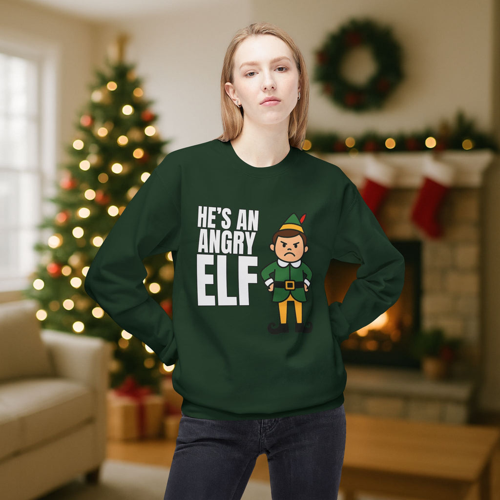 He’s an Angry Elf Christmas Sweatshirt – Funny Holiday Elf Graphic | Festive Unisex Crewneck