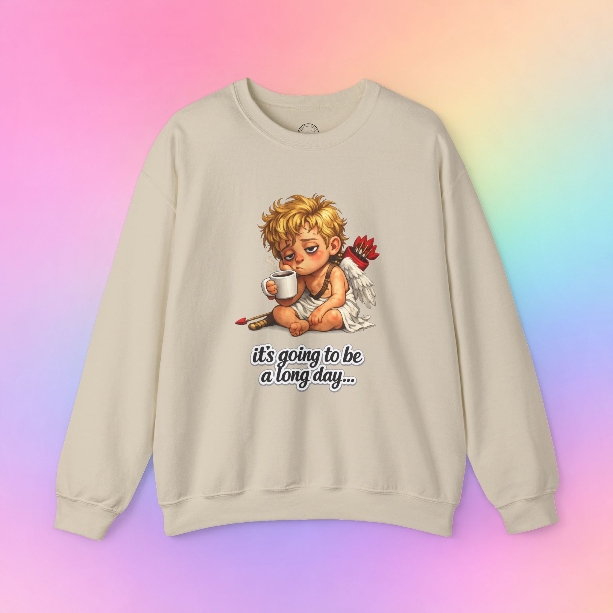 It’s Going to Be a Long Day Cupid Valentine’s Day Sweatshirt – Funny Coffee Angel Pullover