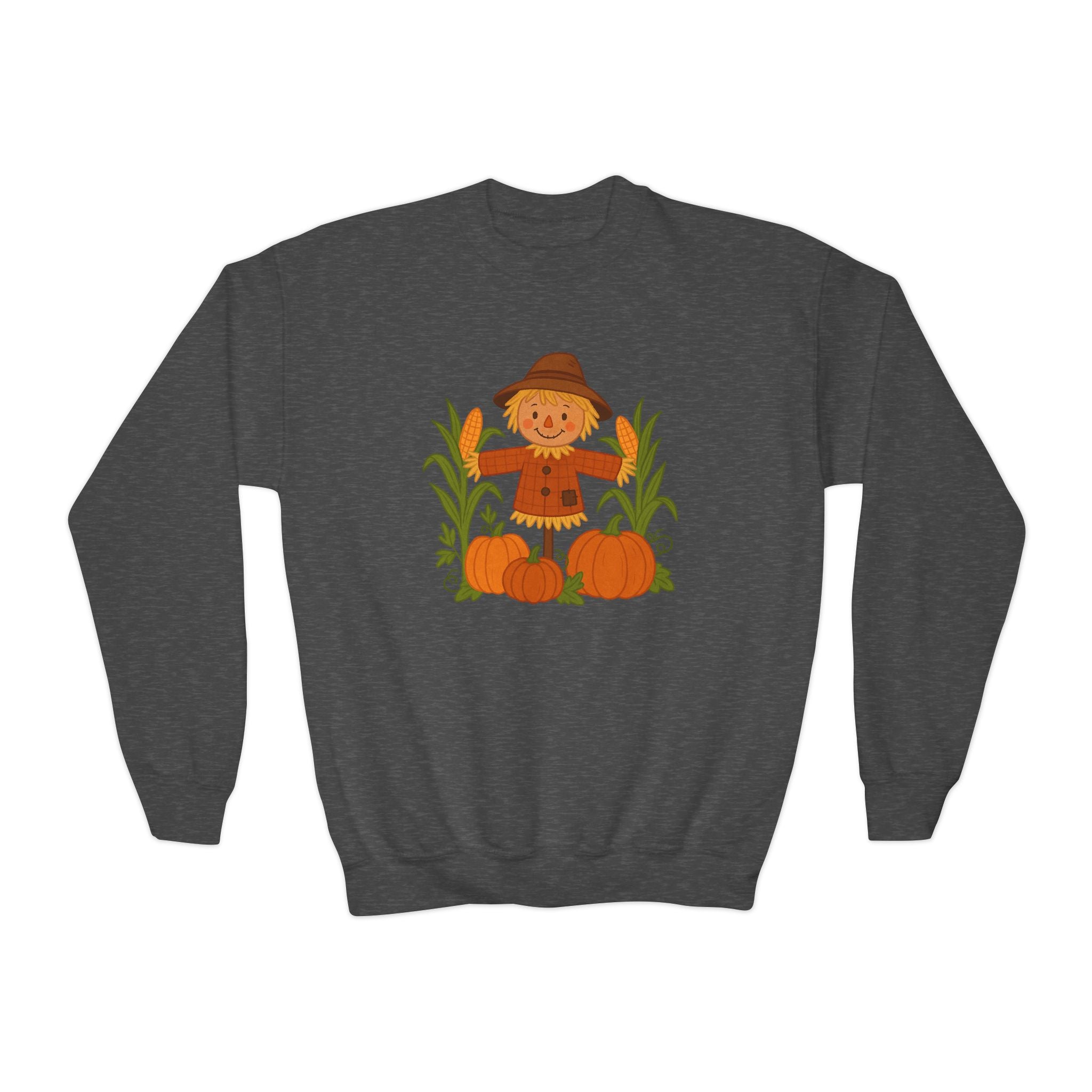 Autumn Scarecrow Youth Crewneck Sweatshirt - Perfect for Fall, Thanksgiving, Cozy Wear, Kids Sweatshirt, Seasonal Apparel