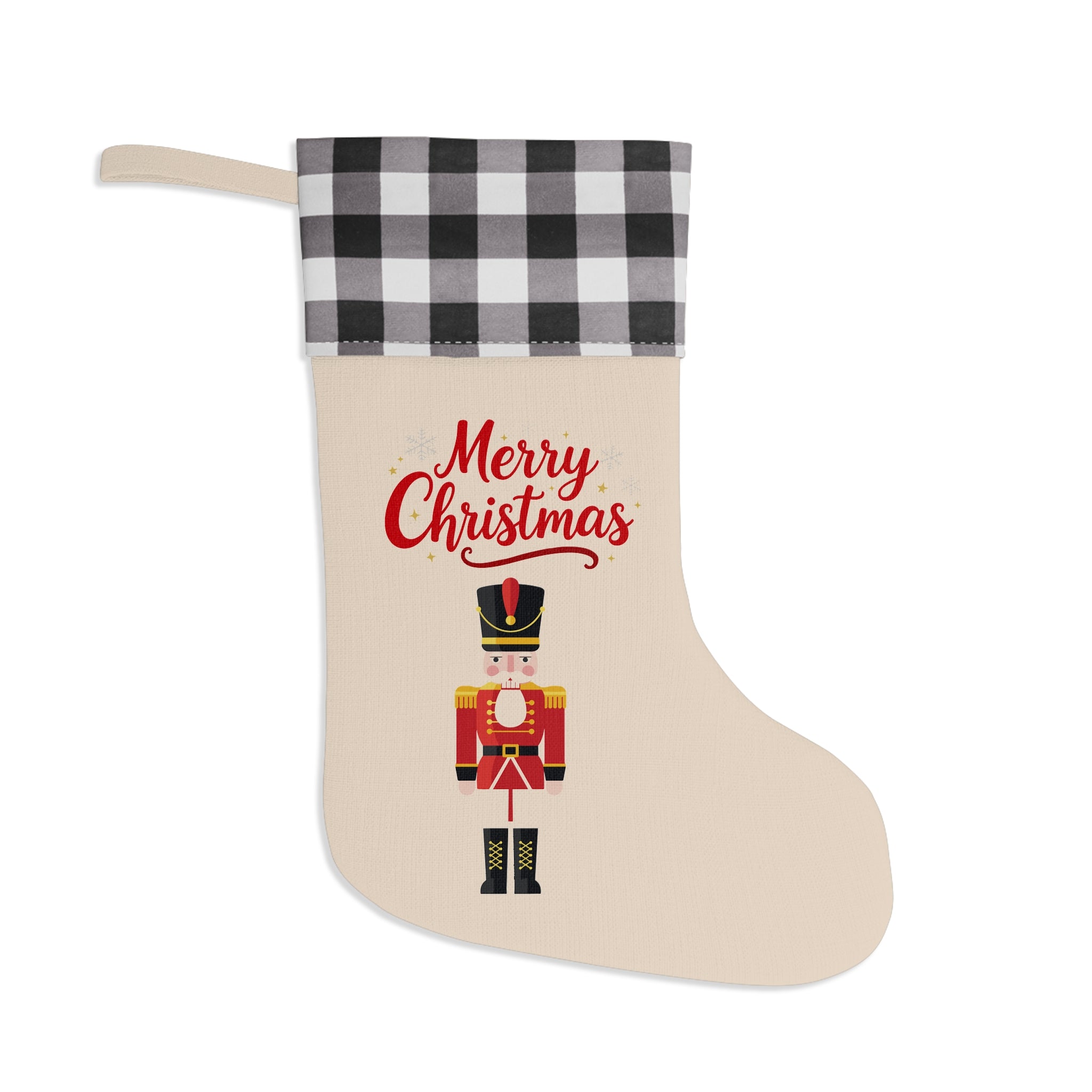 Buffalo Plaid “Merry Christmas” Nutcracker Stocking – Classic Holiday Decor