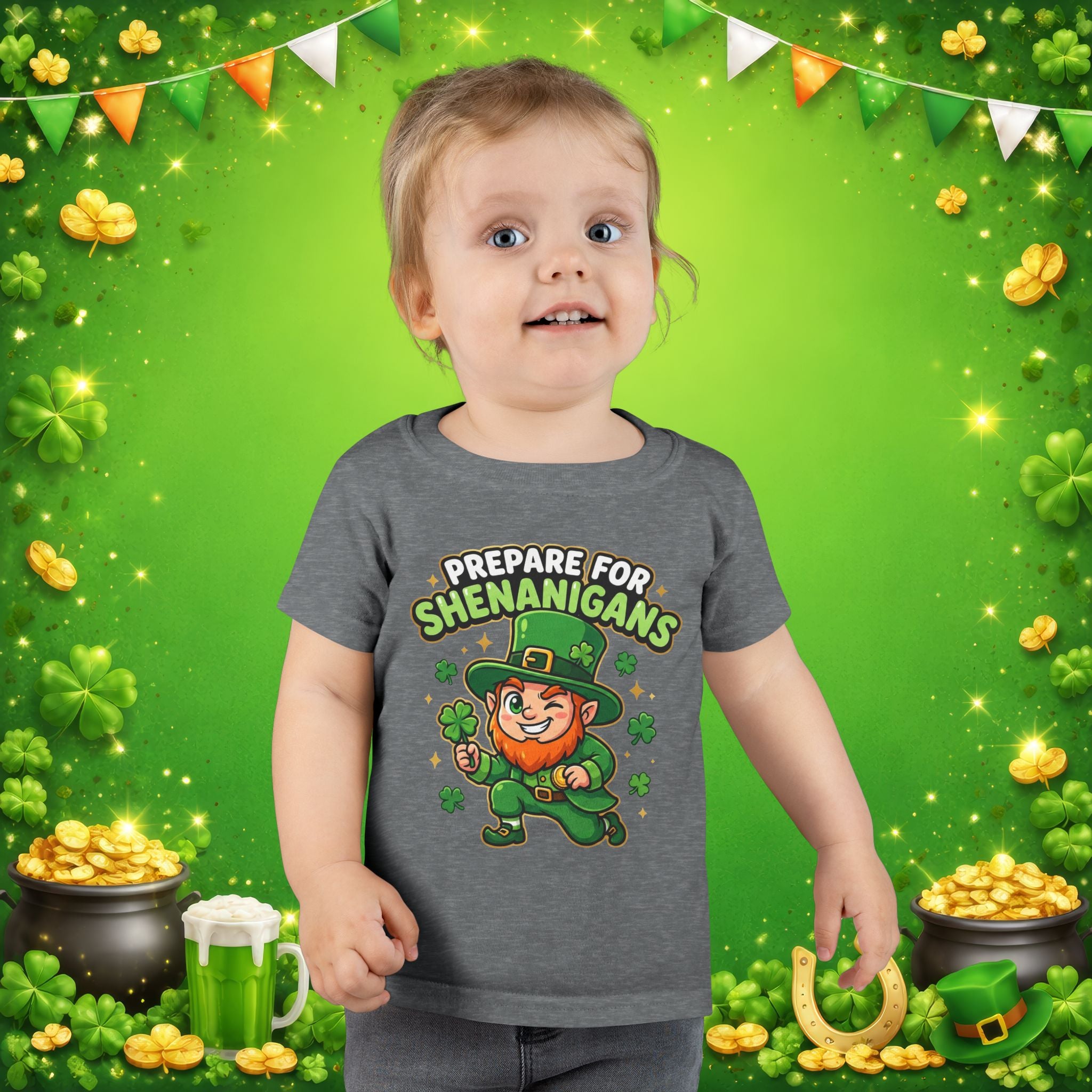 Prepare For Shenanigans Toddler T-Shirt – Funny St. Patrick’s Day Leprechaun Shirt for Kids