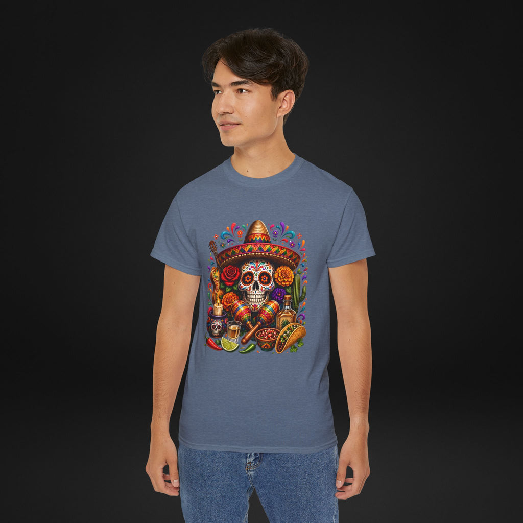 Cinco de Mayo Sugar Skull T-Shirt – Fiesta Sombrero Taco & Tequila Graphic Tee