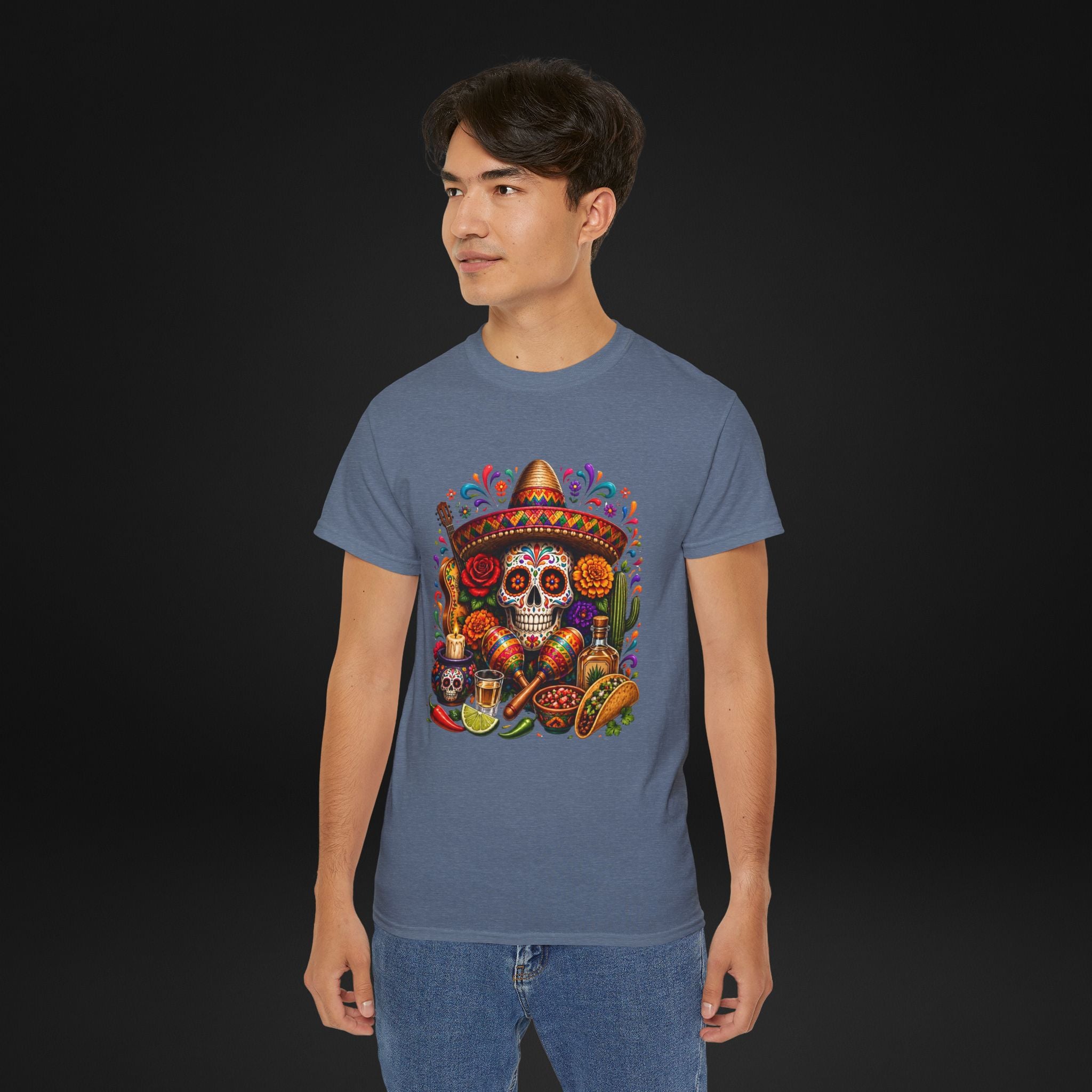 Cinco de Mayo Sugar Skull T-Shirt – Fiesta Sombrero Taco & Tequila Graphic Tee
