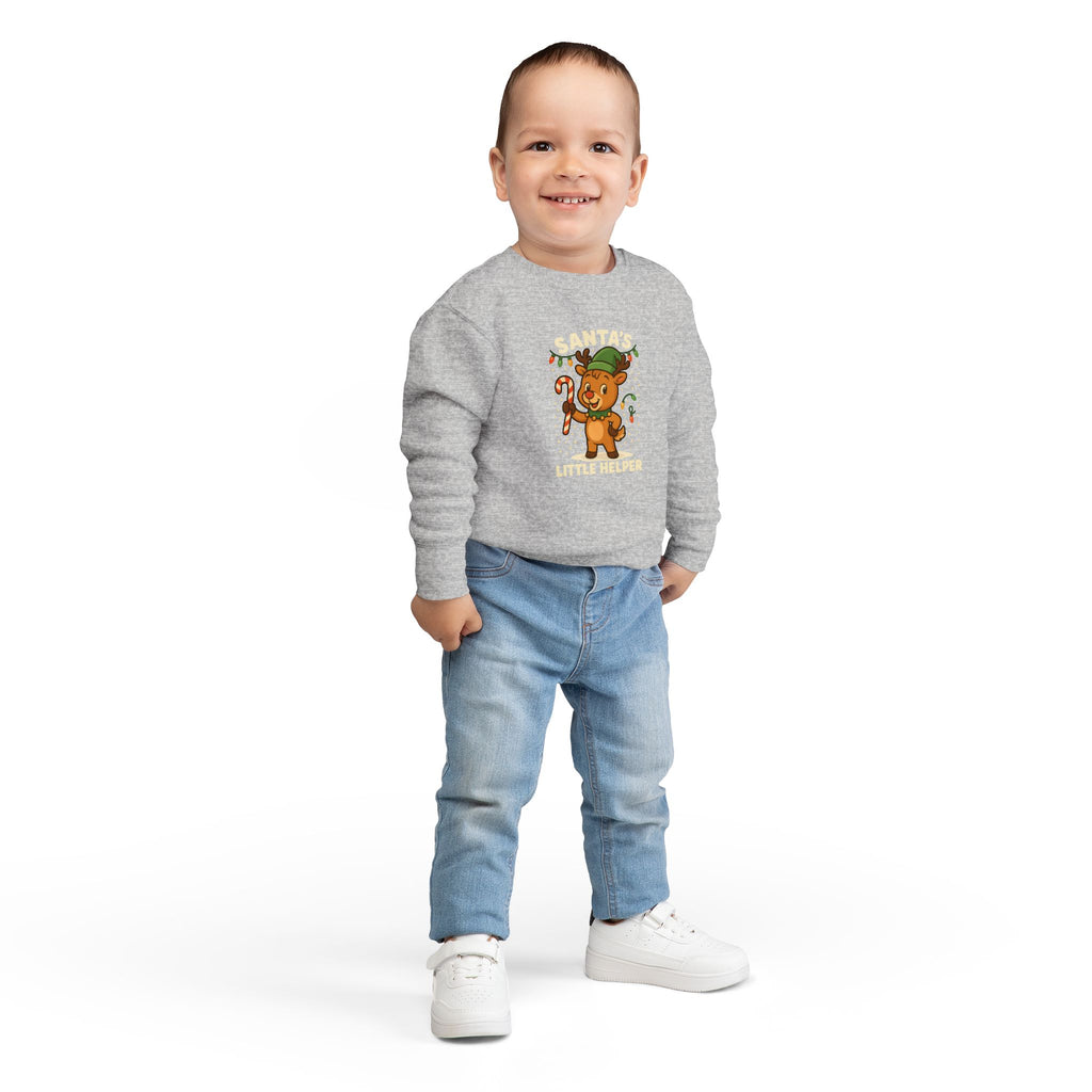 Santa’s Little Helper Toddler Christmas Sweatshirt – Cute Reindeer Holiday Pullover
