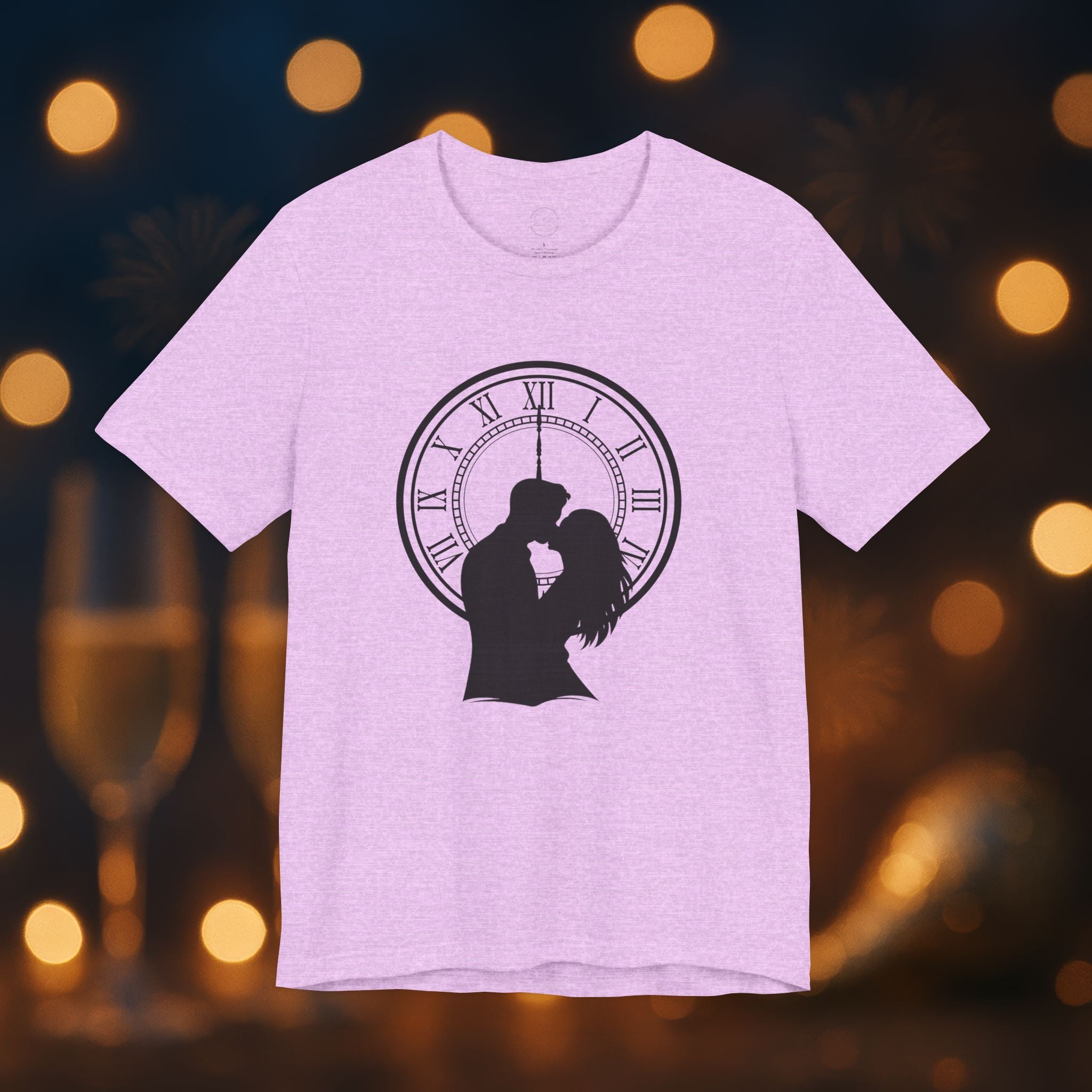 Midnight Kiss New Year’s Eve T-Shirt – Romantic Clock Silhouette Celebration Tee