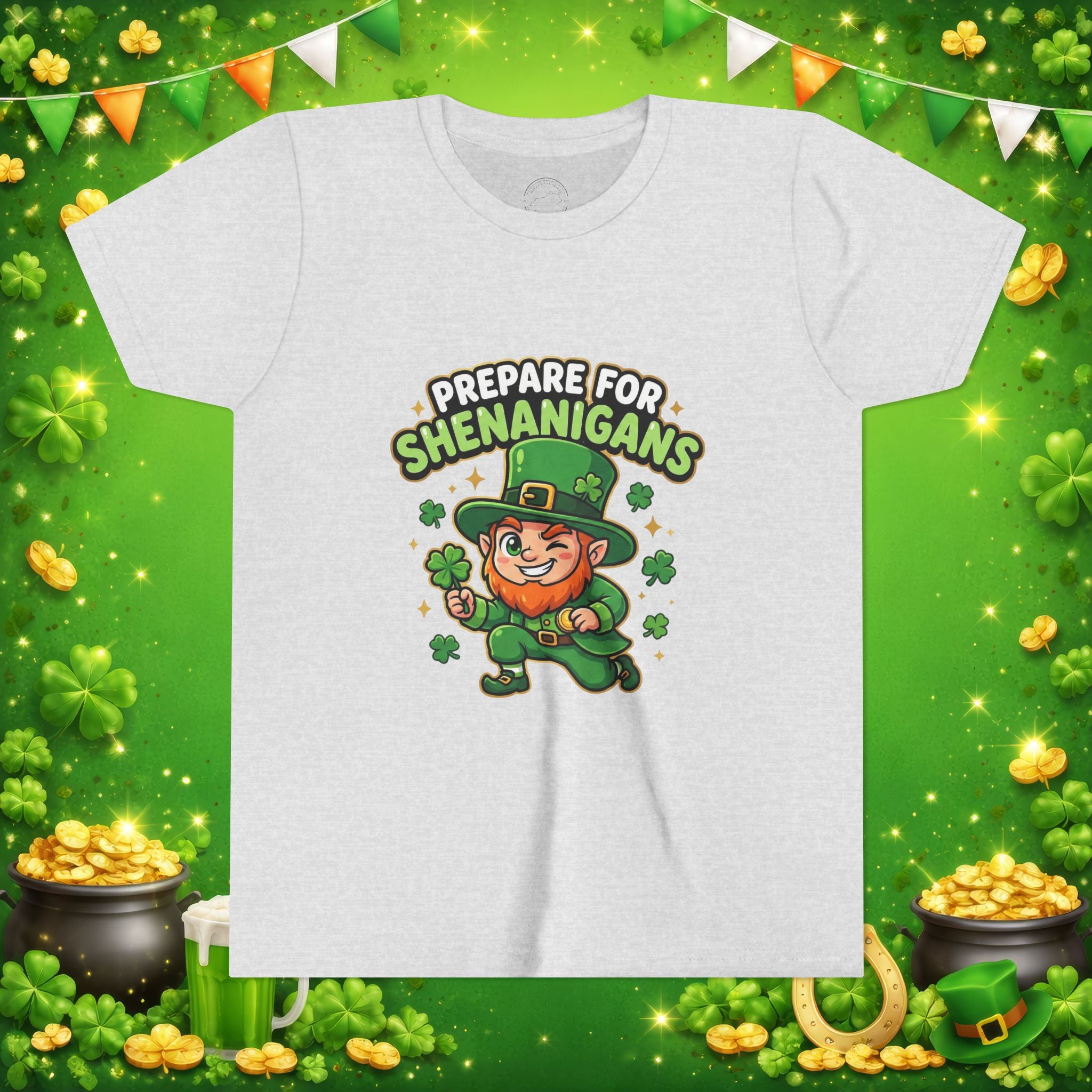 Prepare For Shenanigans Youth T-Shirt – Funny St. Patrick’s Day Leprechaun Shirt for Kids