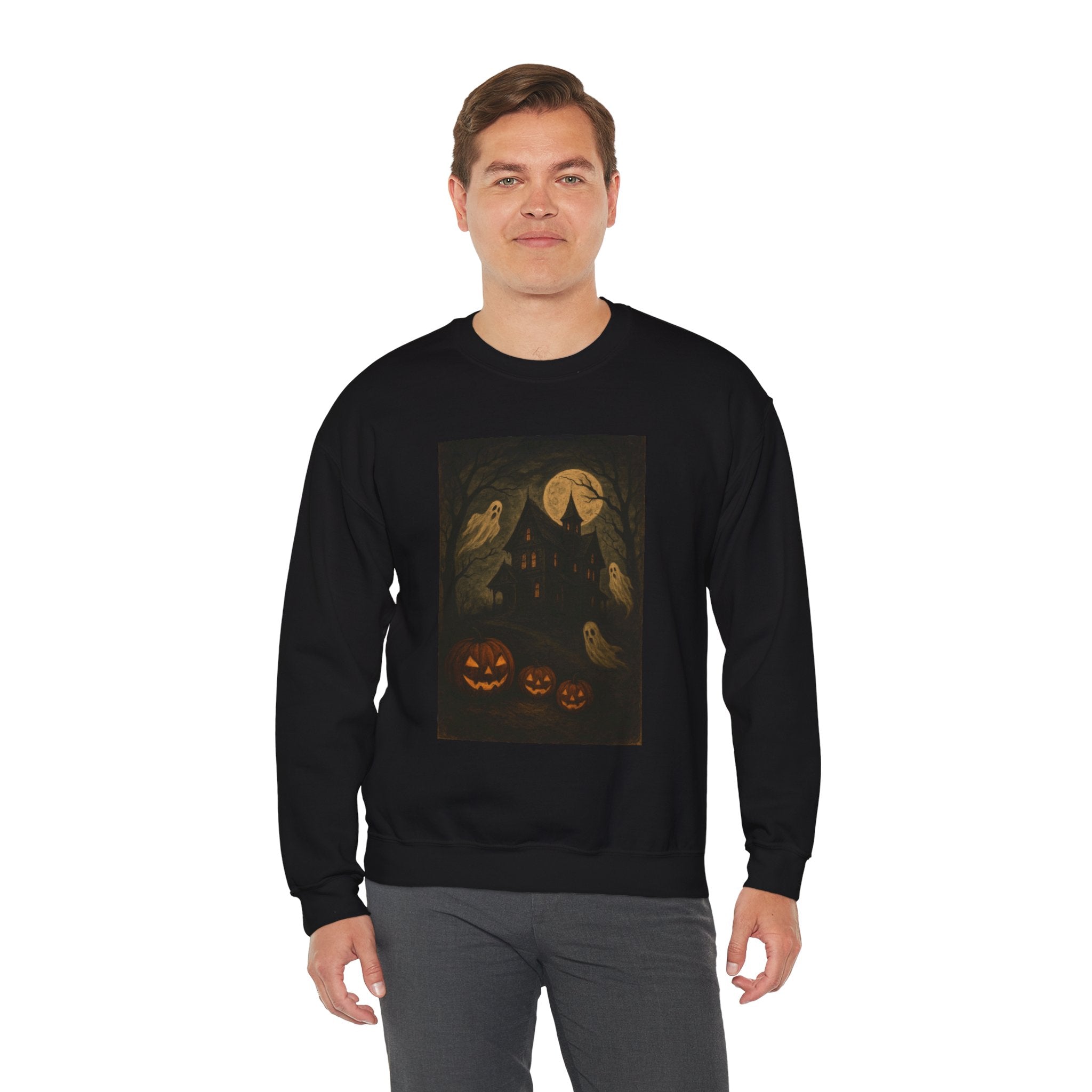 Haunted Halloween House Ghosts & Pumpkins Sweatshirt 🎃👻
