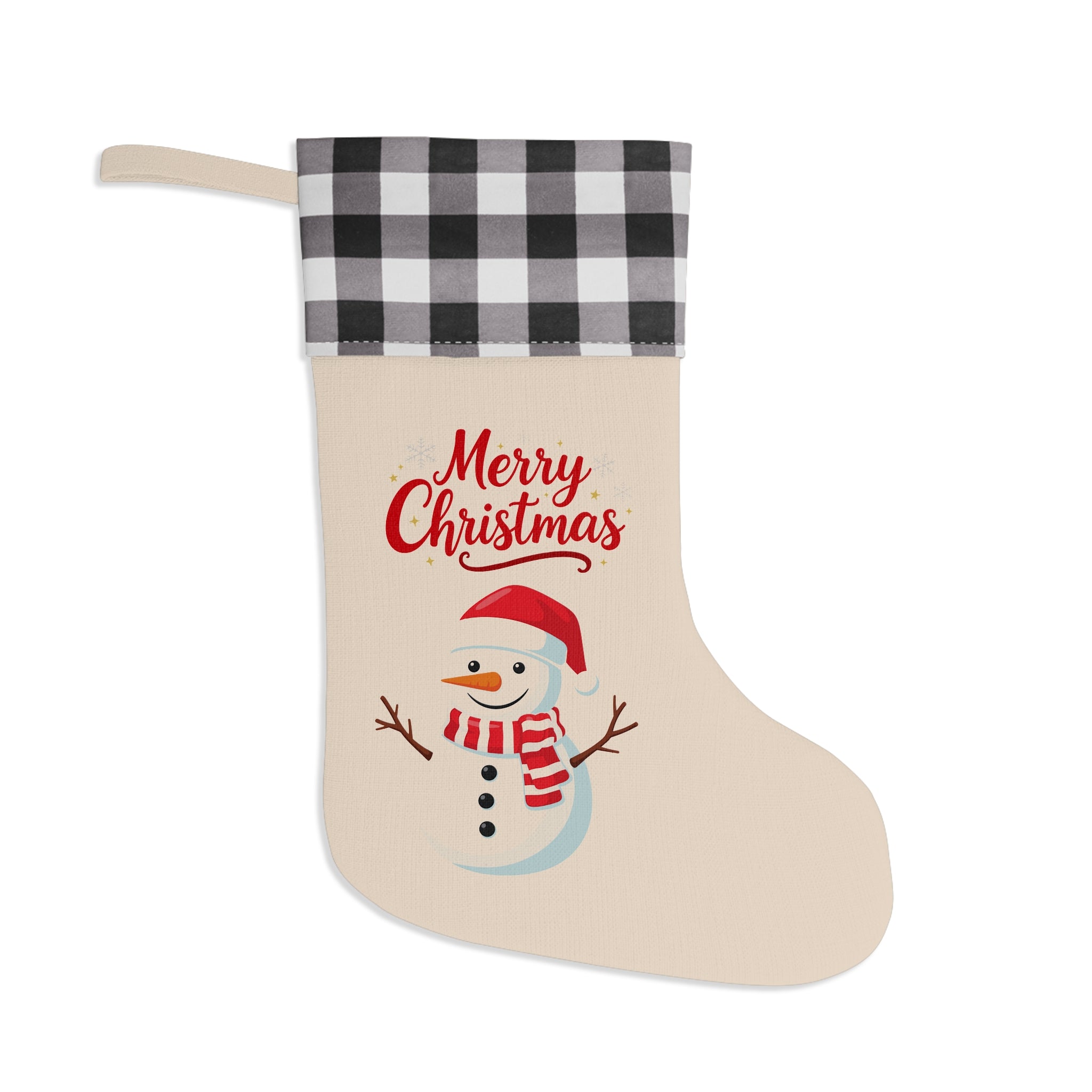 Buffalo Plaid “Merry Christmas” Snowman Stocking – Cute Holiday Decor