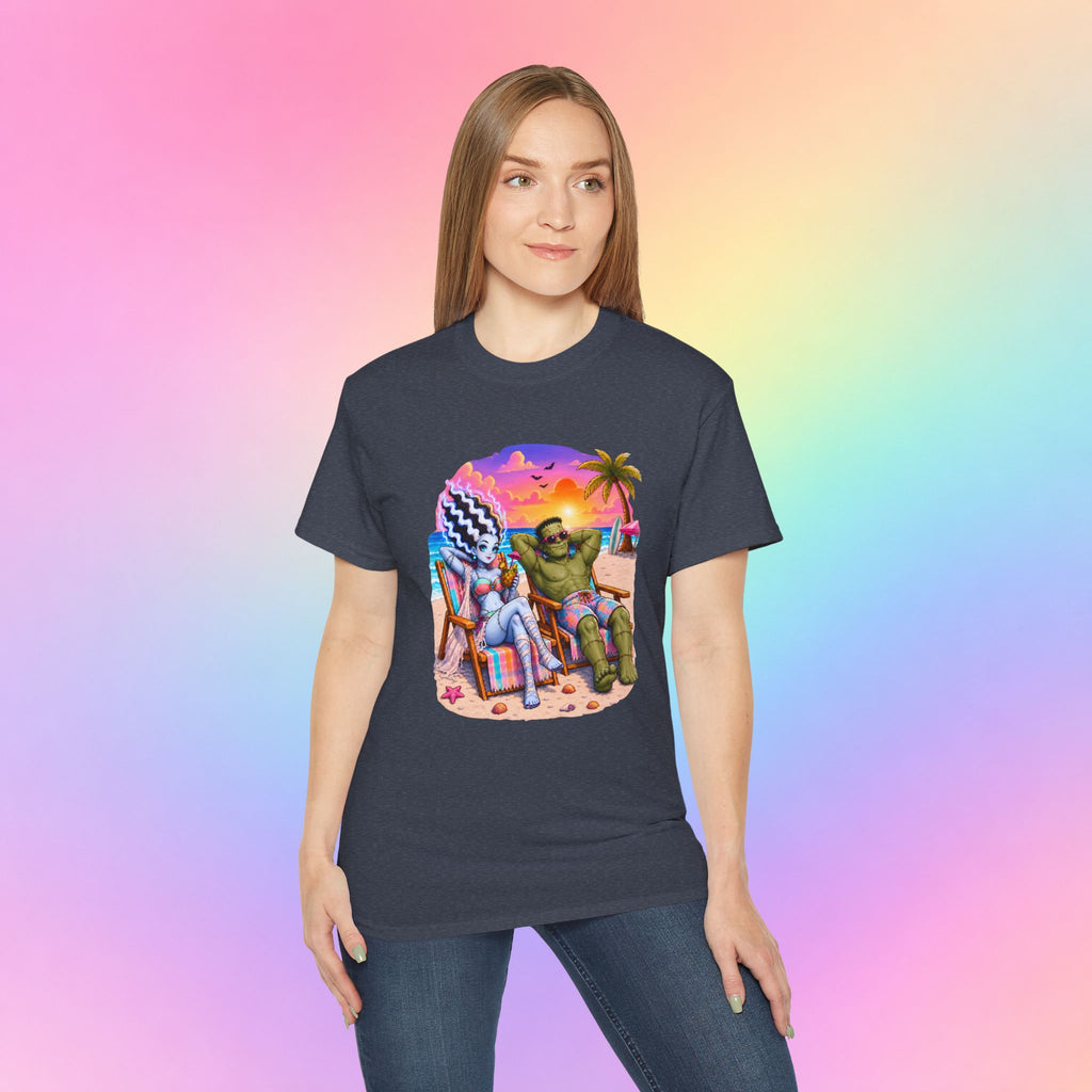Summerween Monster Beach Couple Shirt | Spooky Summer Halloween Tropical Design