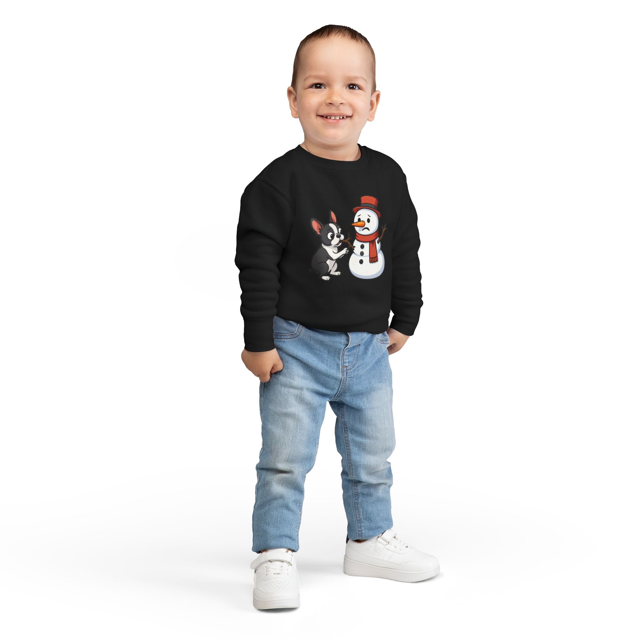 Boston Terrier & Snowman Christmas Toddler Sweatshirt