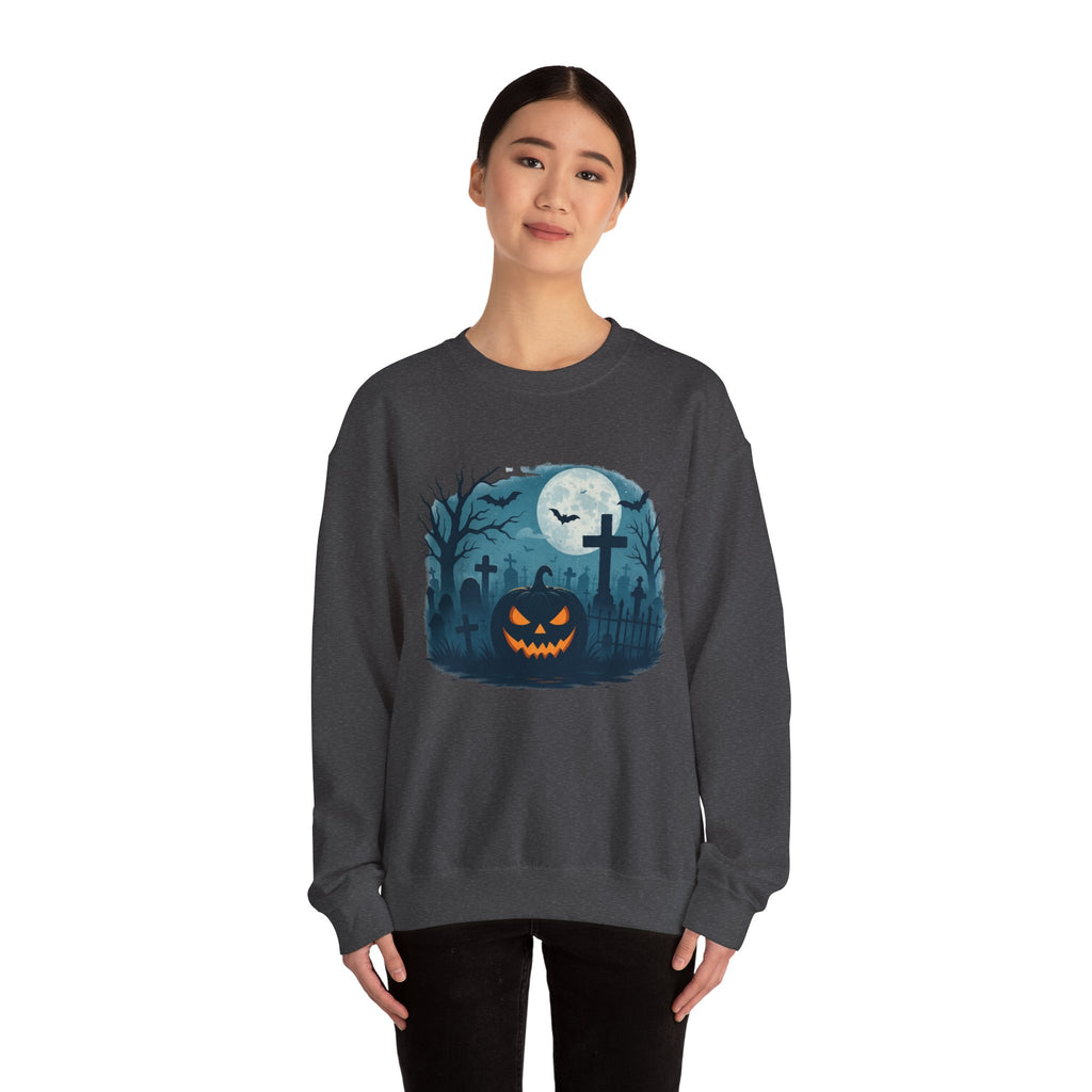 Spooky Graveyard Pumpkin Halloween Sweatshirt – Creepy Full Moon Design