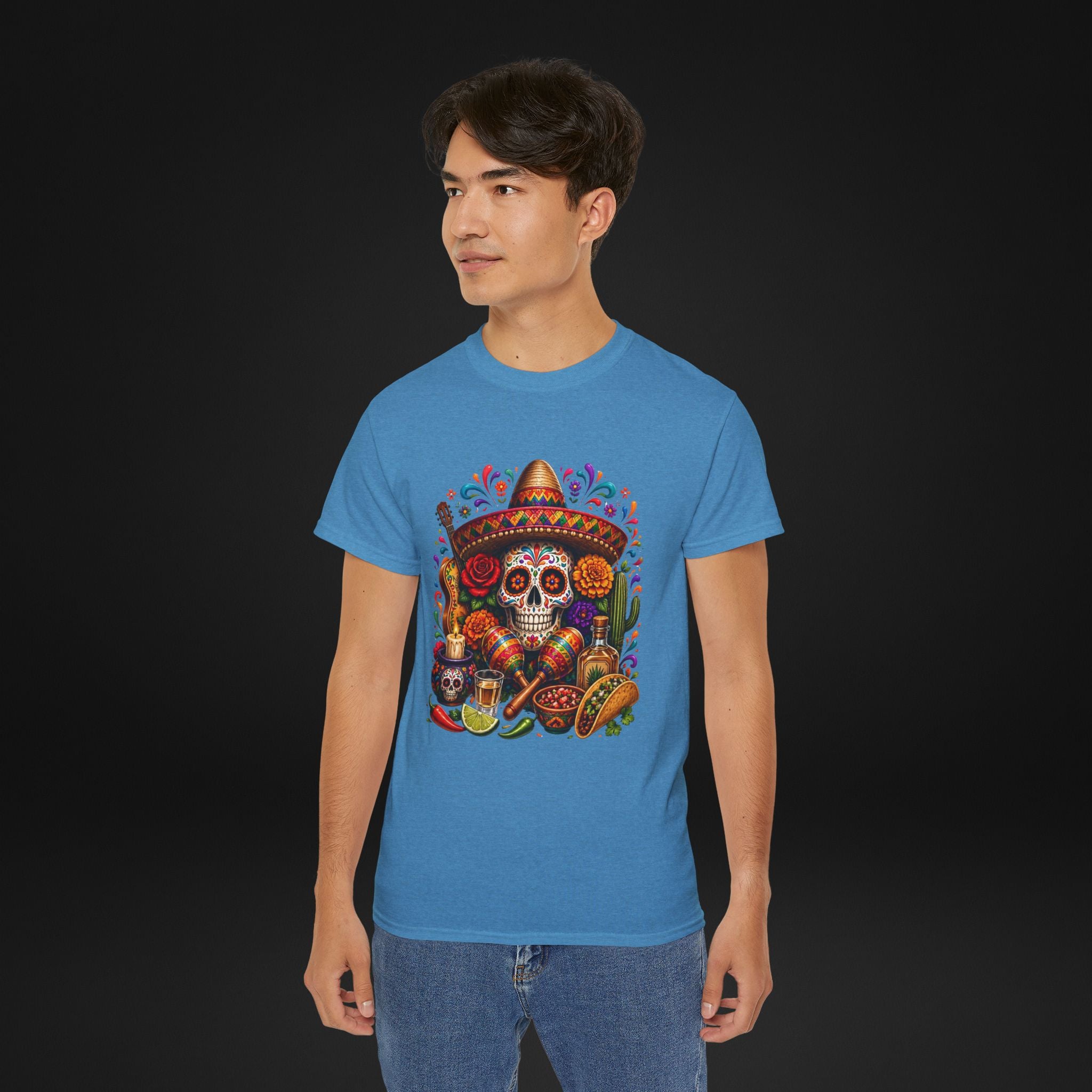 Cinco de Mayo Sugar Skull T-Shirt – Fiesta Sombrero Taco & Tequila Graphic Tee