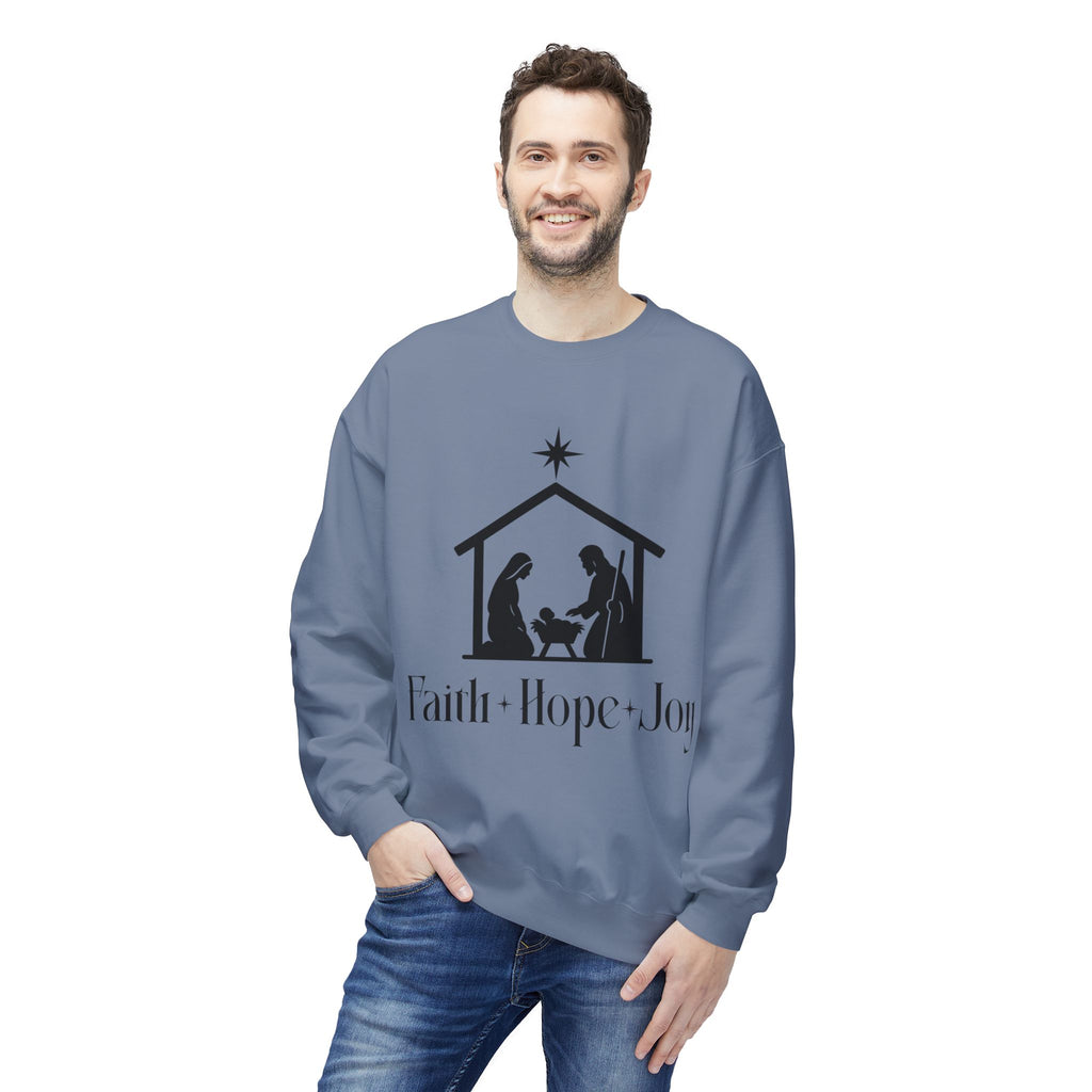 Faith • Hope • Joy Nativity Christmas Sweatshirt – Minimalist Holy Family Design
