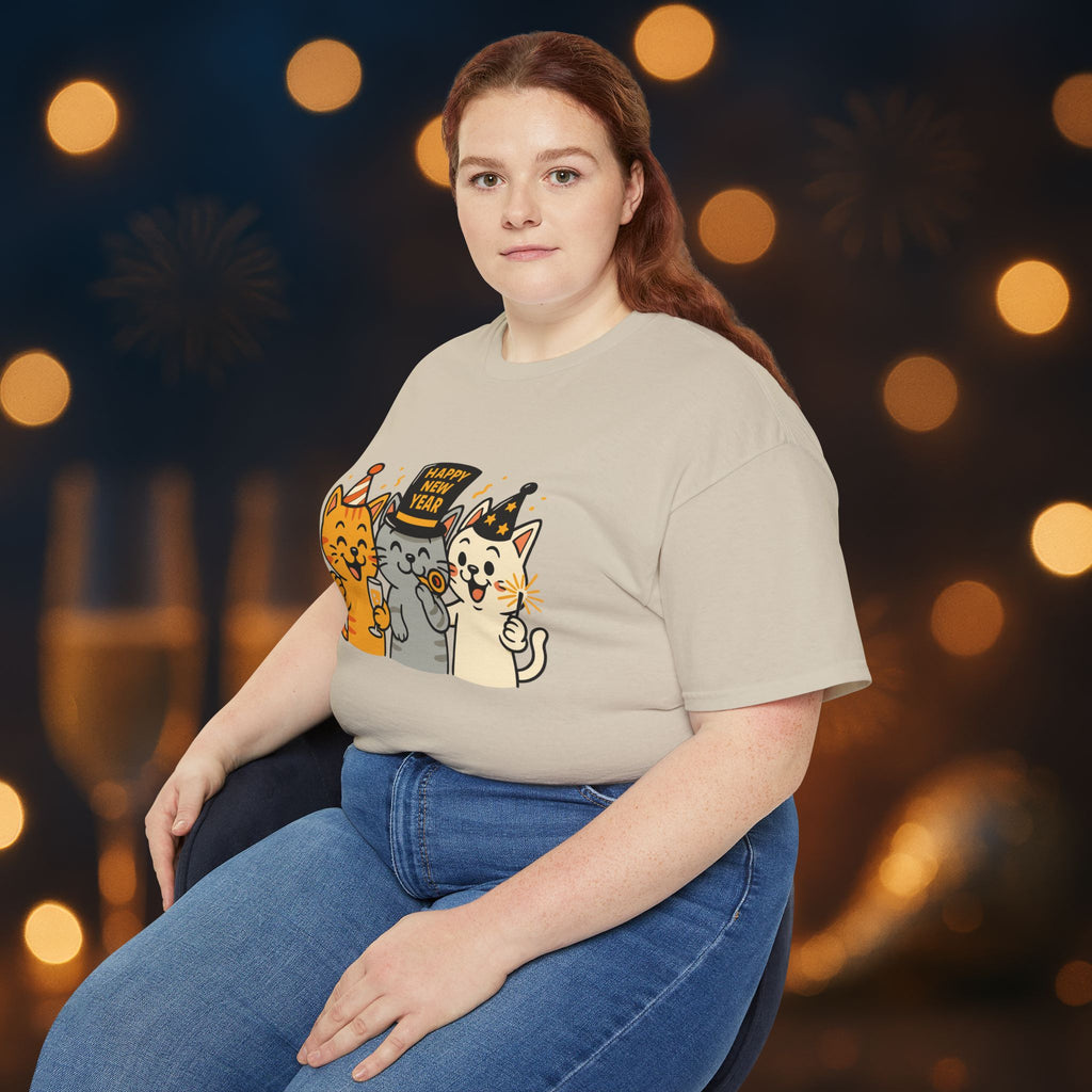 Happy New Year Cats T-Shirt – Cute Party Cats Tee | New Year’s Eve Cat Lover Shirt