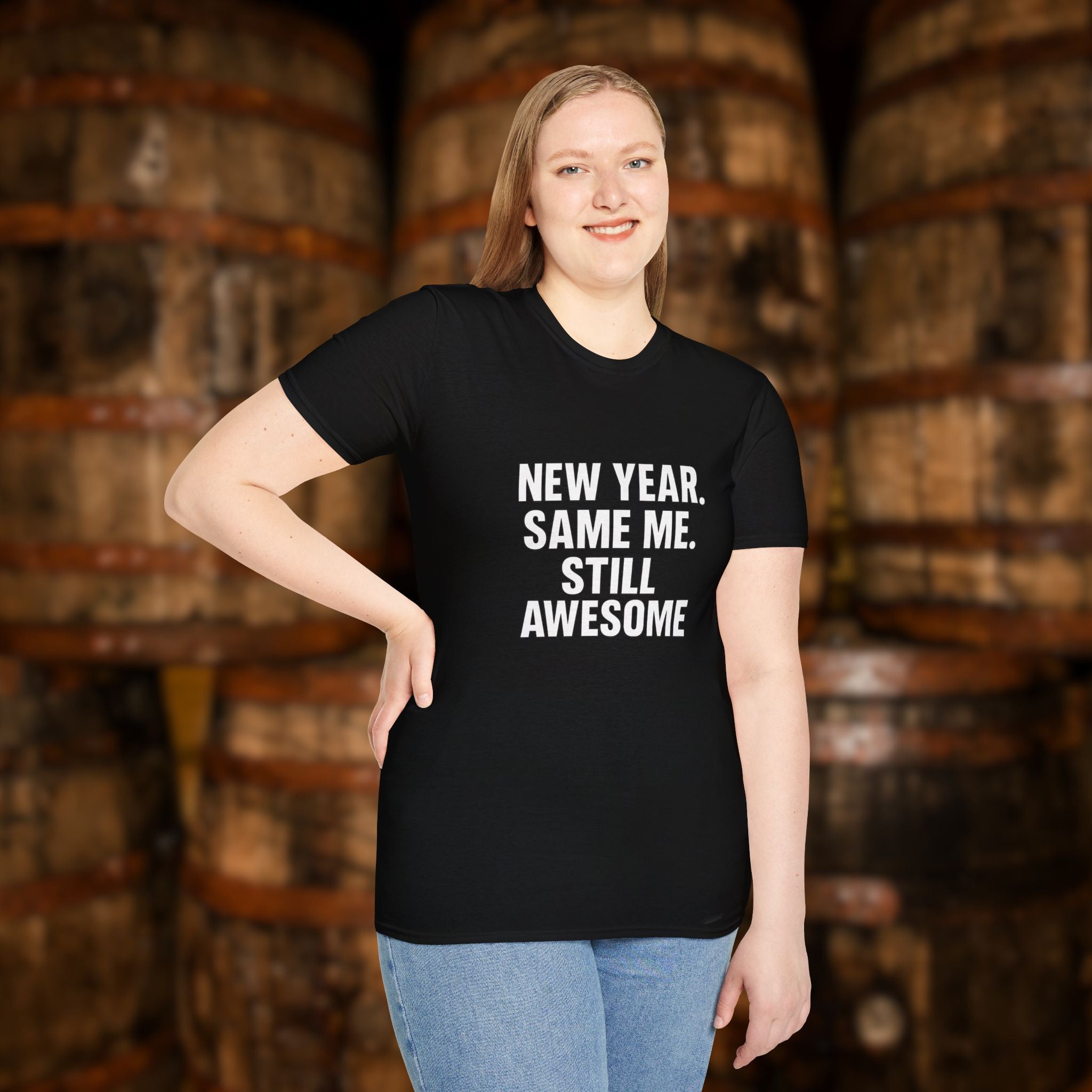 New Year Same Me Still Awesome T-Shirt – Funny New Year Graphic Tee, Bold Statement Unisex Shirt