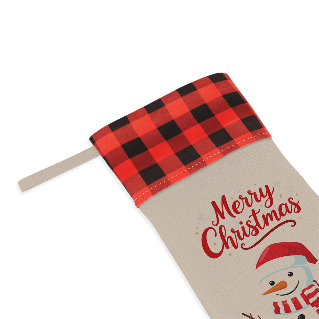 Buffalo Plaid “Merry Christmas” Snowman Stocking – Cute Holiday Decor