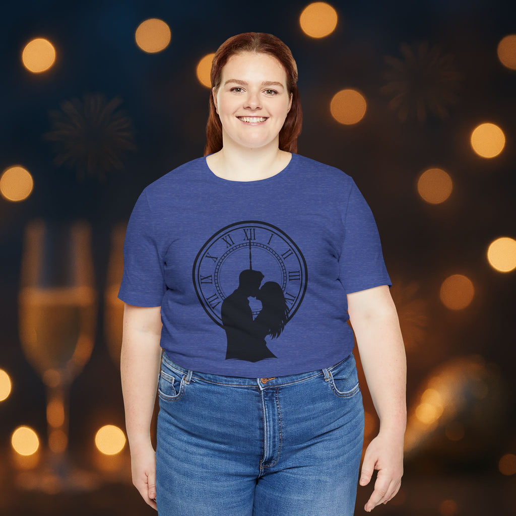 Midnight Kiss New Year’s Eve T-Shirt – Romantic Clock Silhouette Celebration Tee