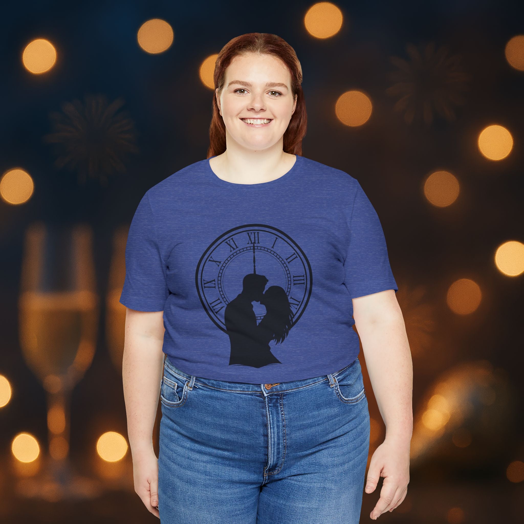 Midnight Kiss New Year’s Eve T-Shirt – Romantic Clock Silhouette Celebration Tee