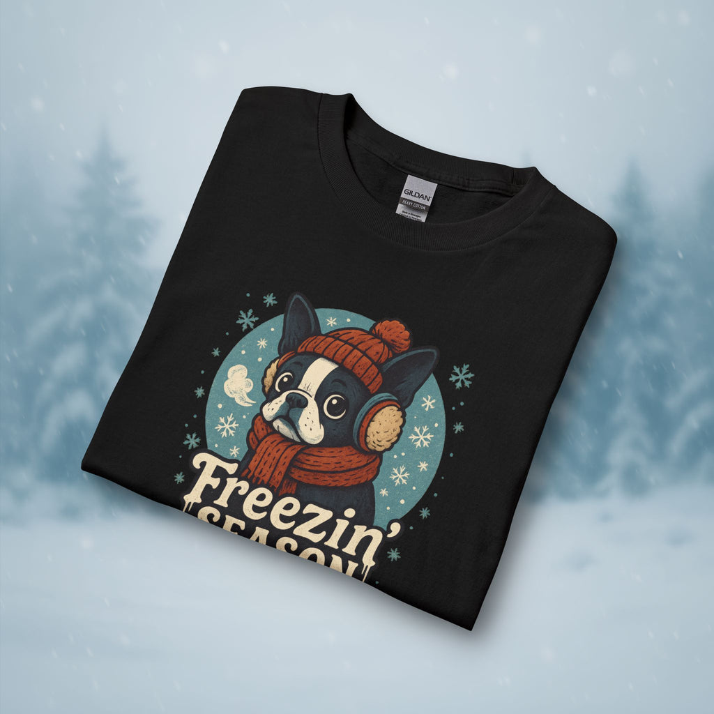 Freezin’ Season Boston Terrier Winter Long Sleeve Shirt – Cute Dog Lover Cold Weather Tee