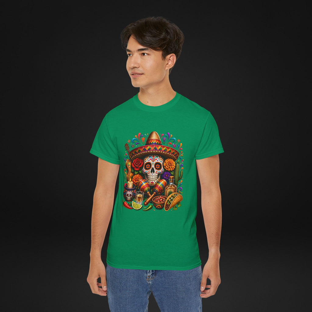 Cinco de Mayo Sugar Skull T-Shirt – Fiesta Sombrero Taco & Tequila Graphic Tee