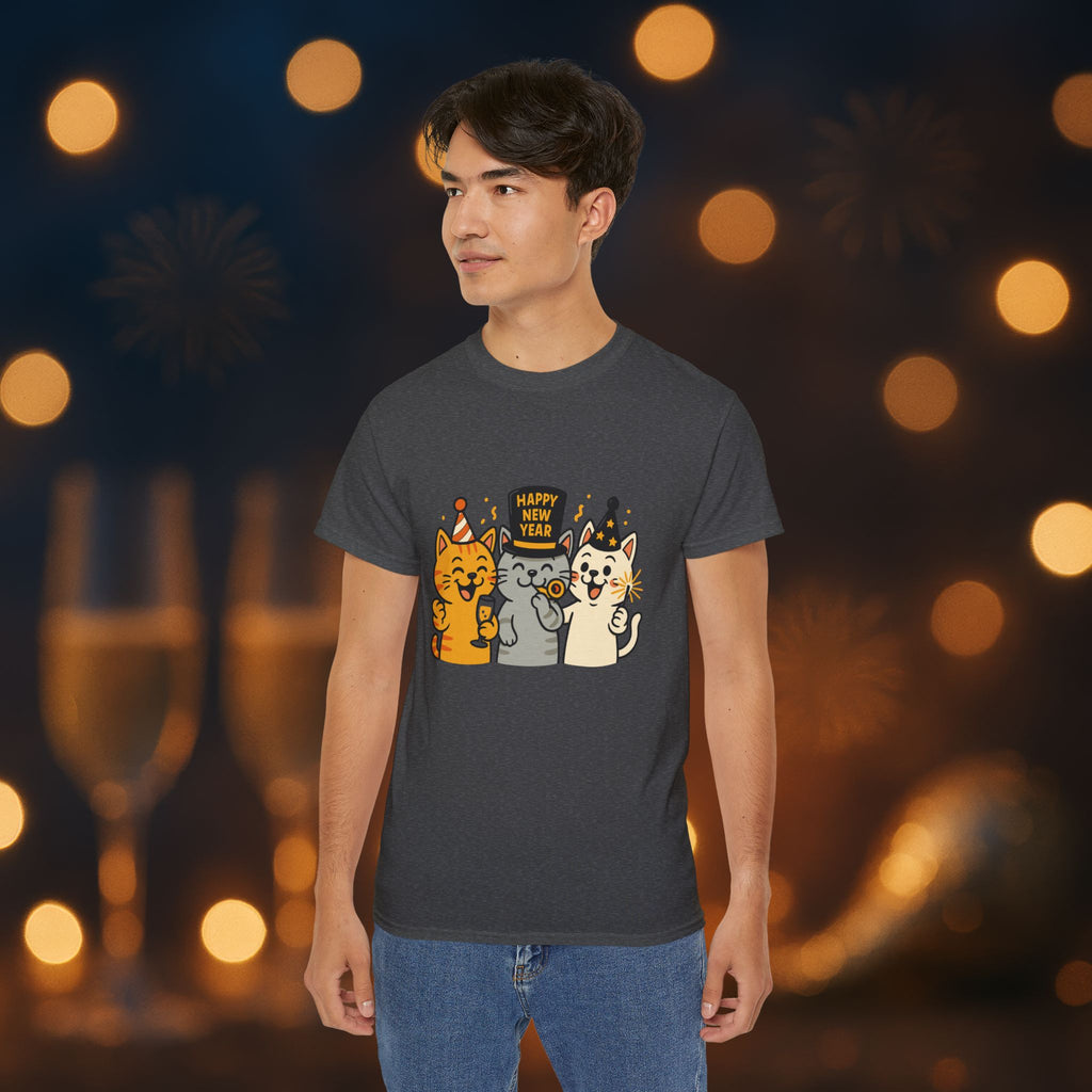 Happy New Year Cats T-Shirt – Cute Party Cats Tee | New Year’s Eve Cat Lover Shirt